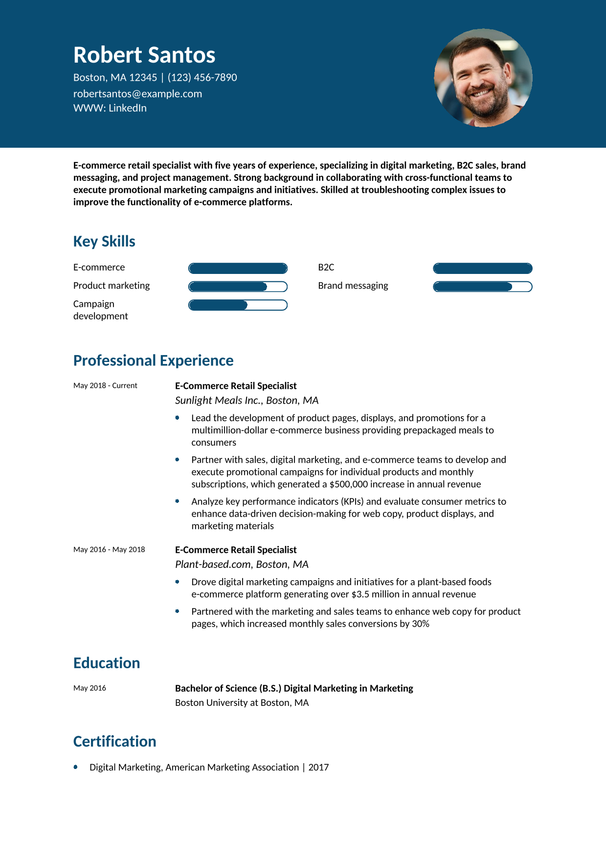 E-Commerce Retail Resume Example
