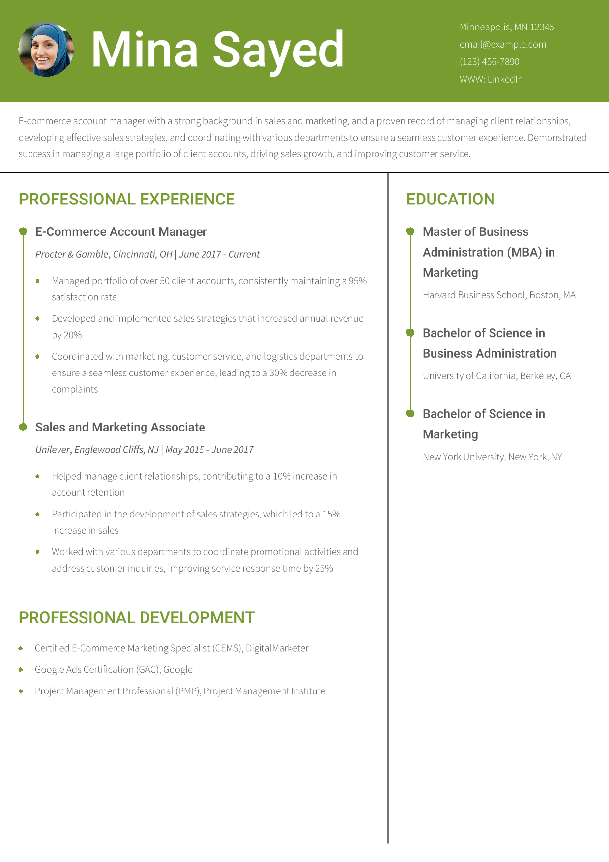 E-commerce Account Manager Resume Example