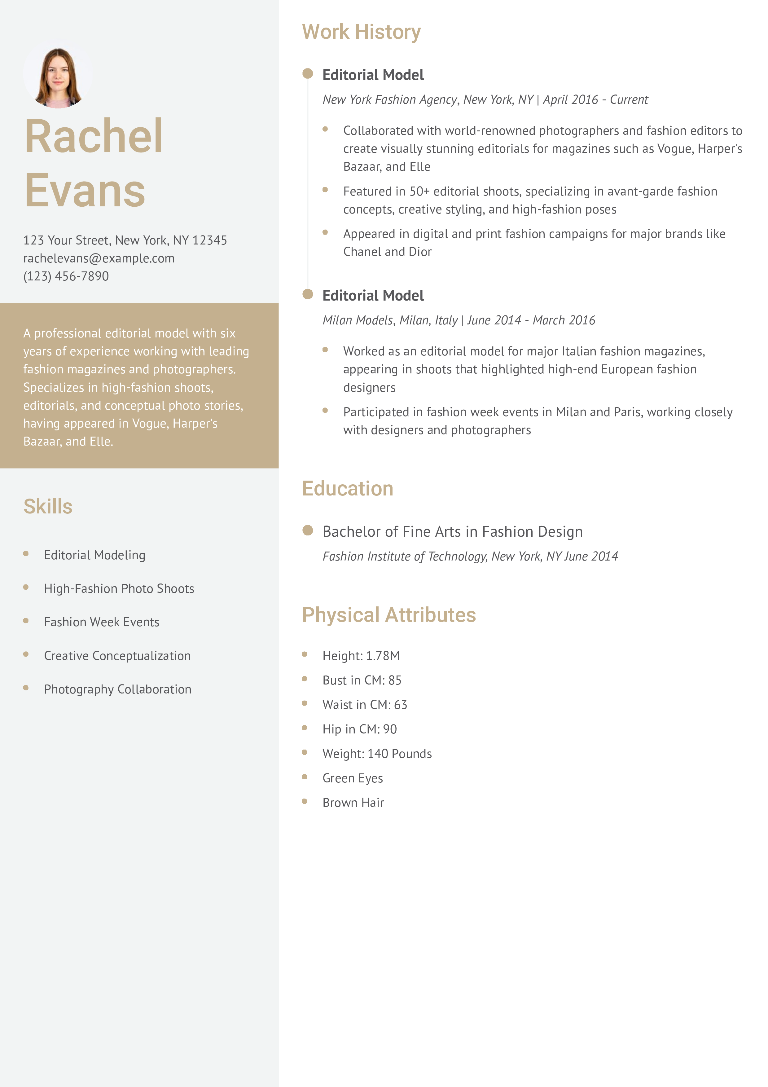 Editorial Model Resume Example