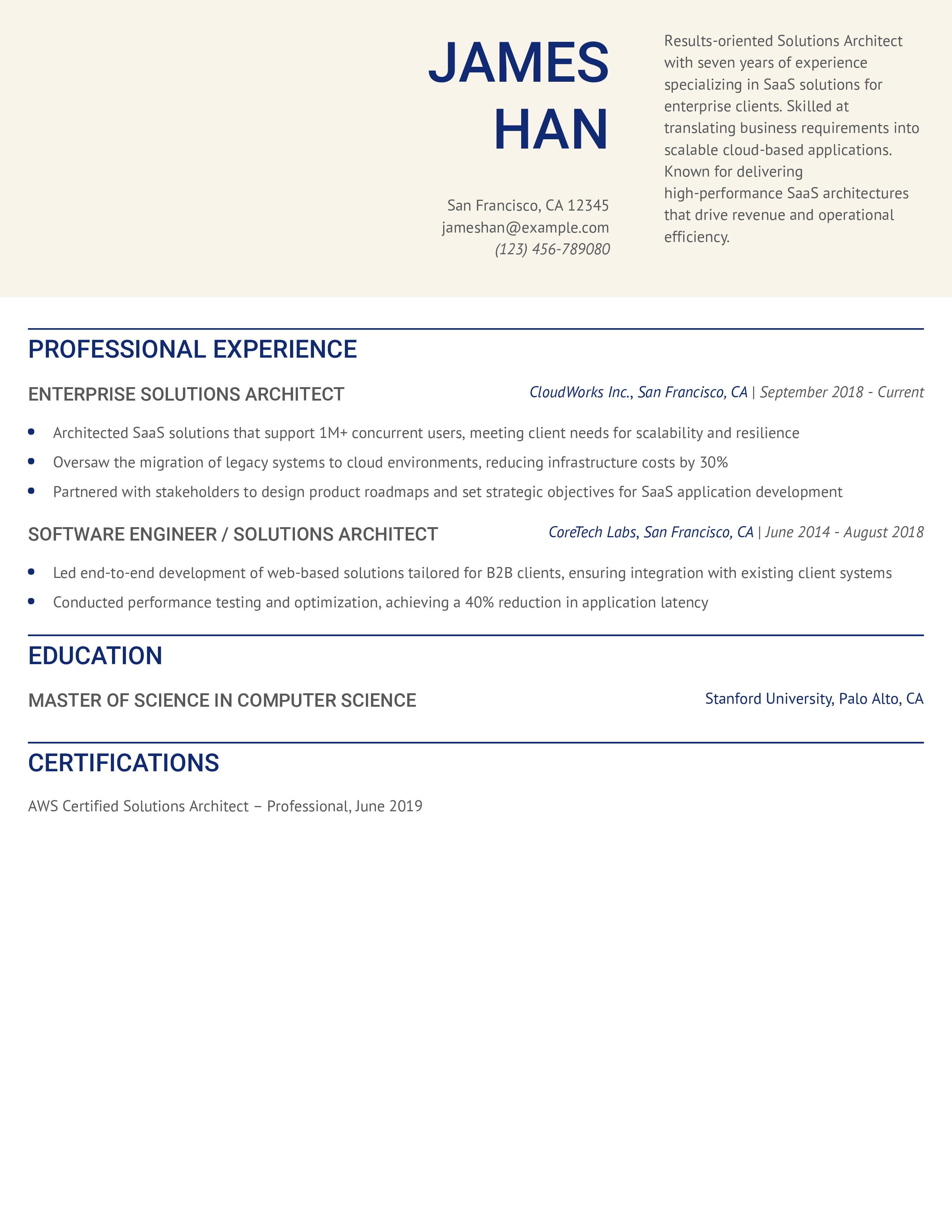 Enterprise Solutions Architect Resume Example