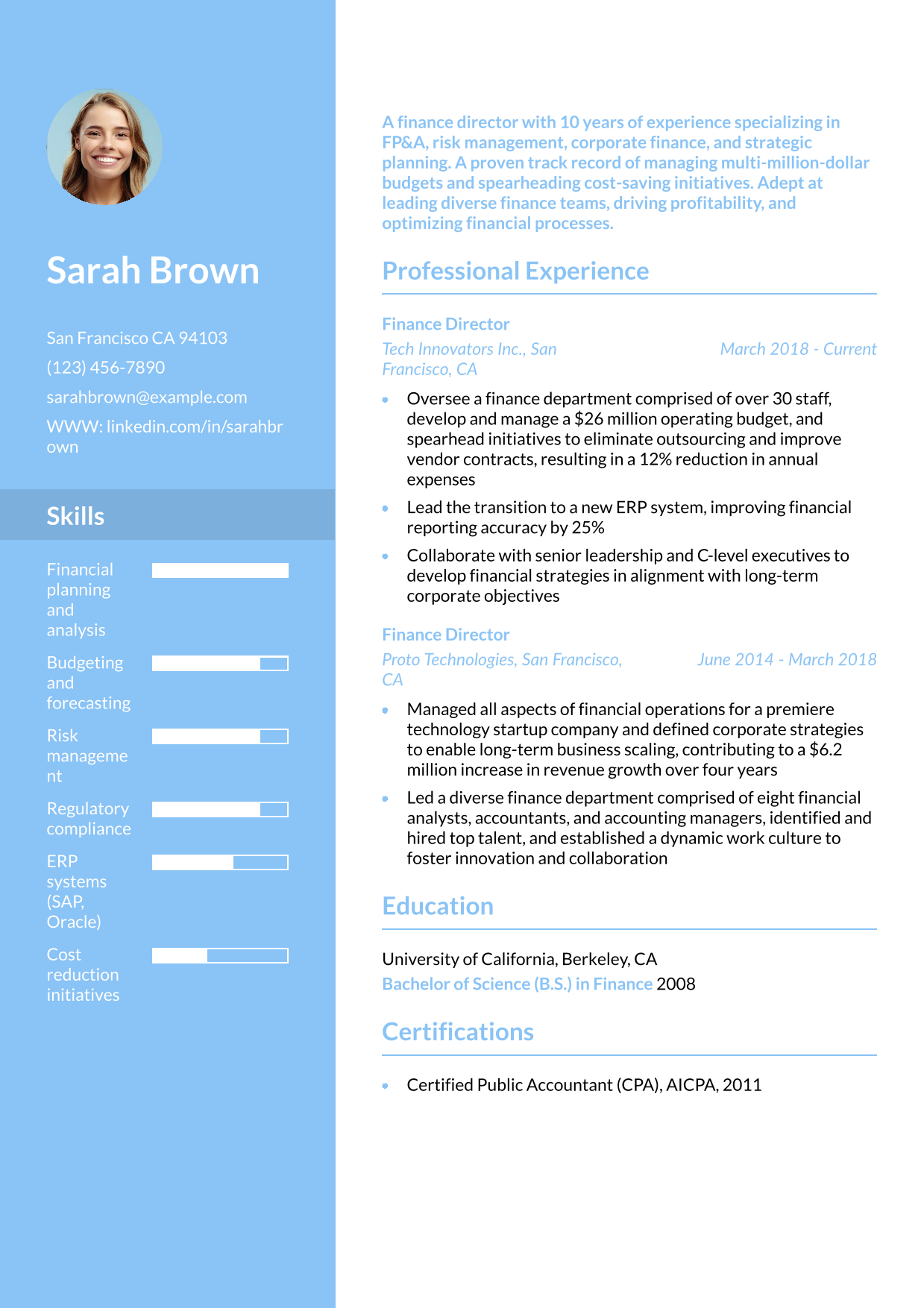 Finance Director Resume Example