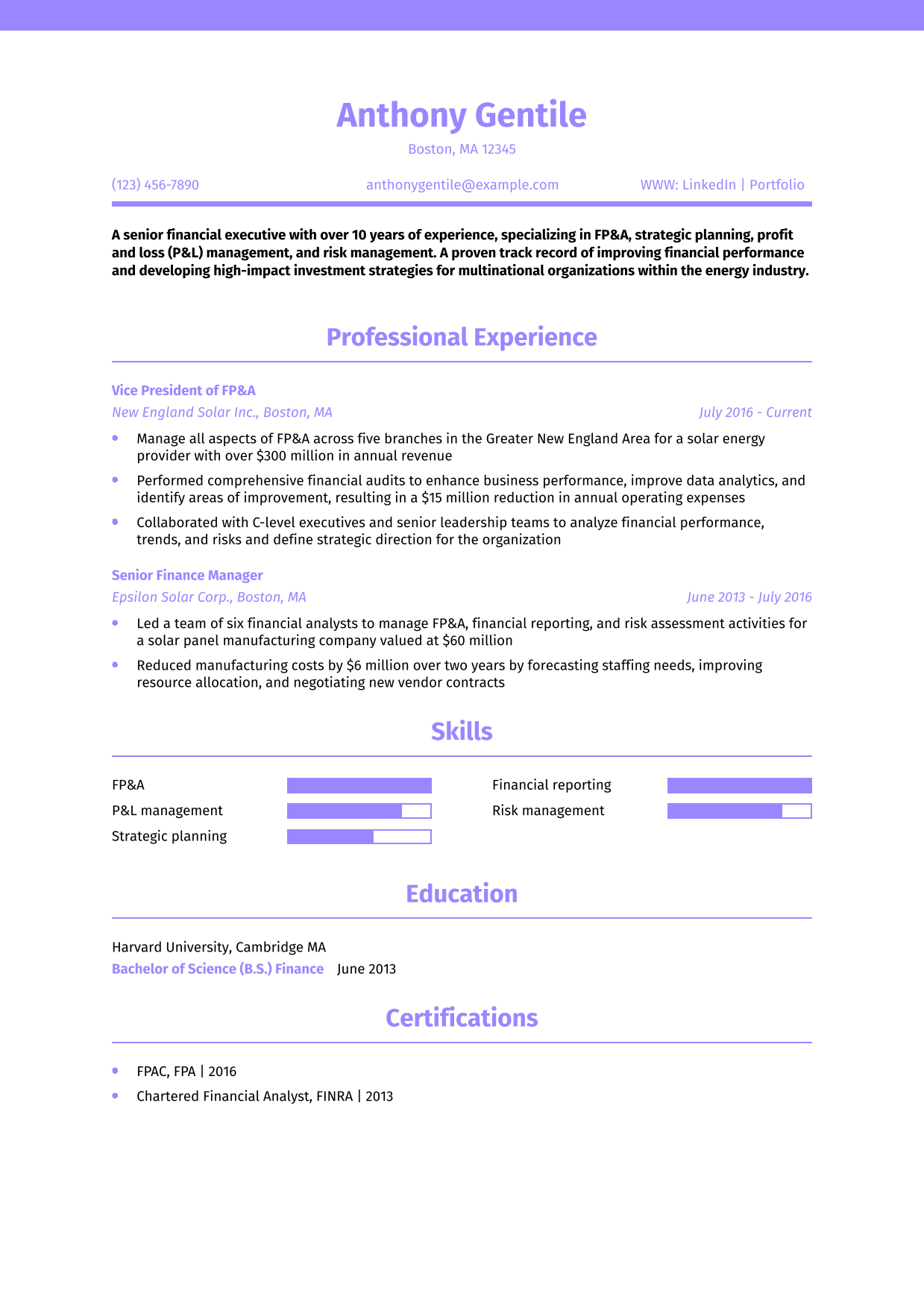 Financial Planning and Analysis Resume