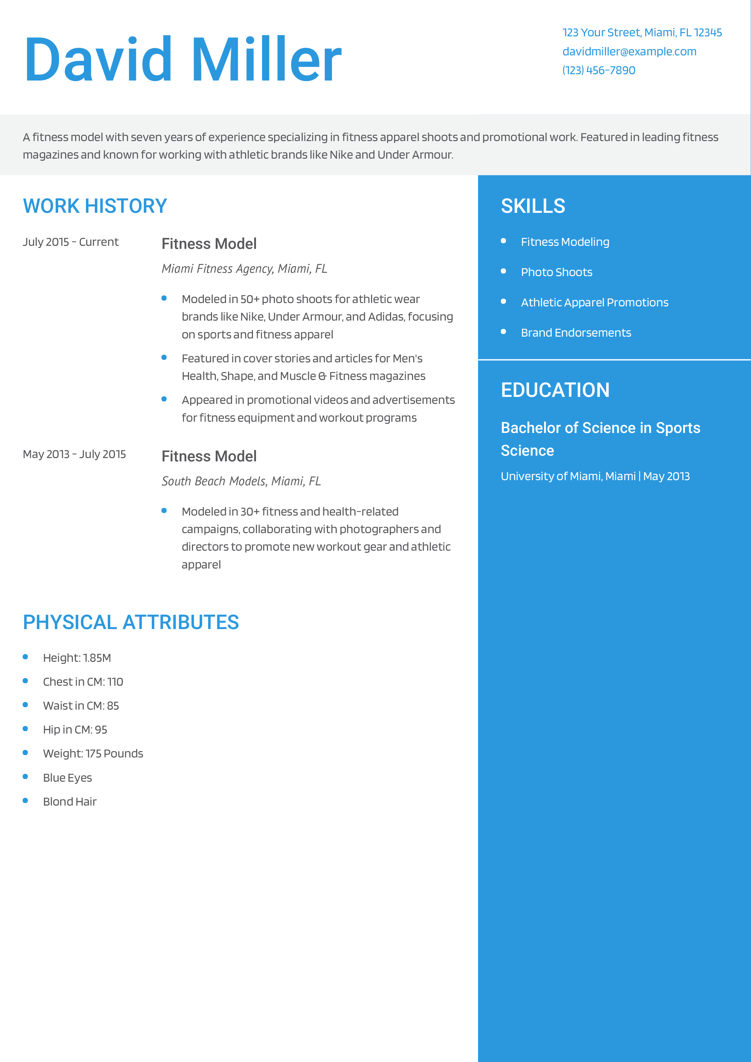 Fitness Model Resume Example