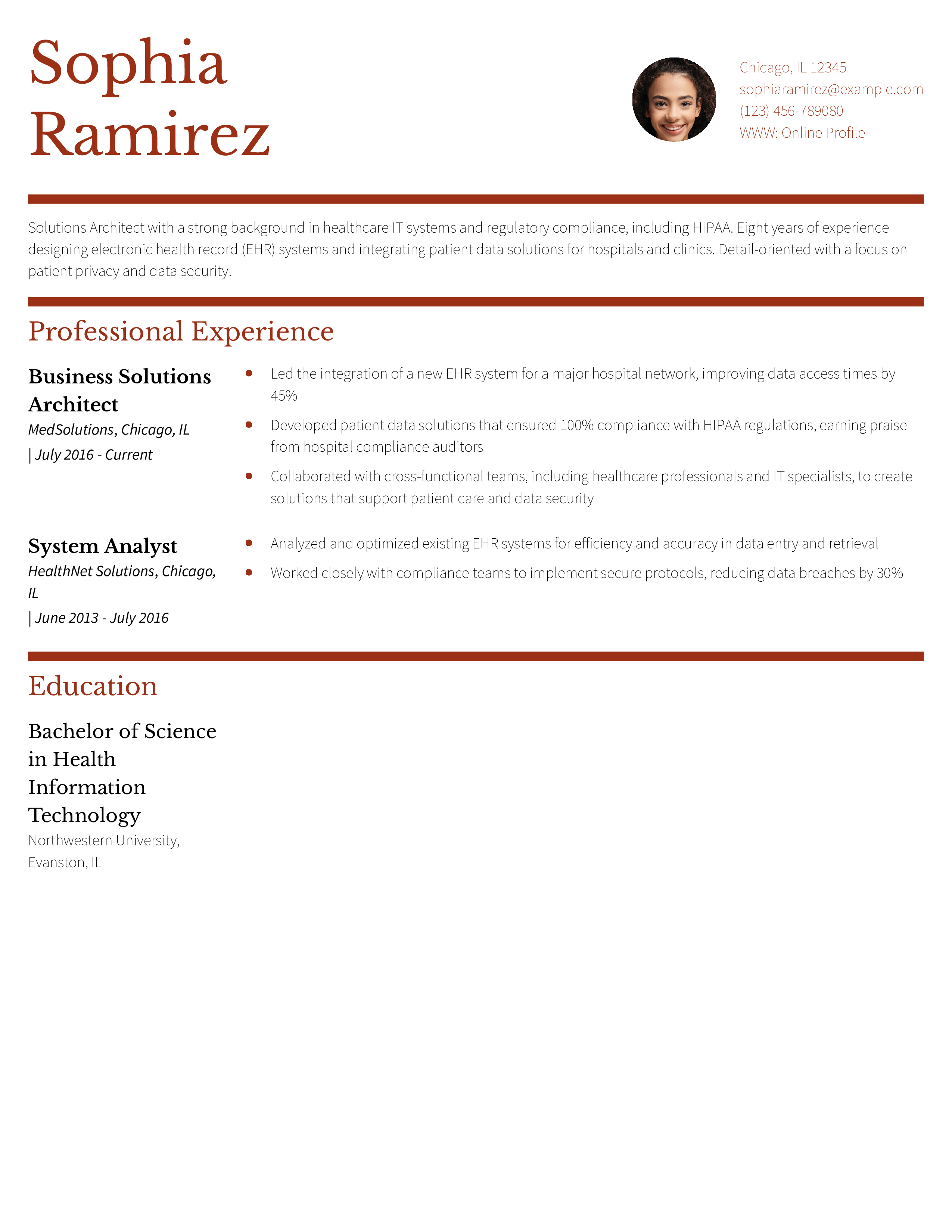 Healthcare Solutions Architect Resume Example