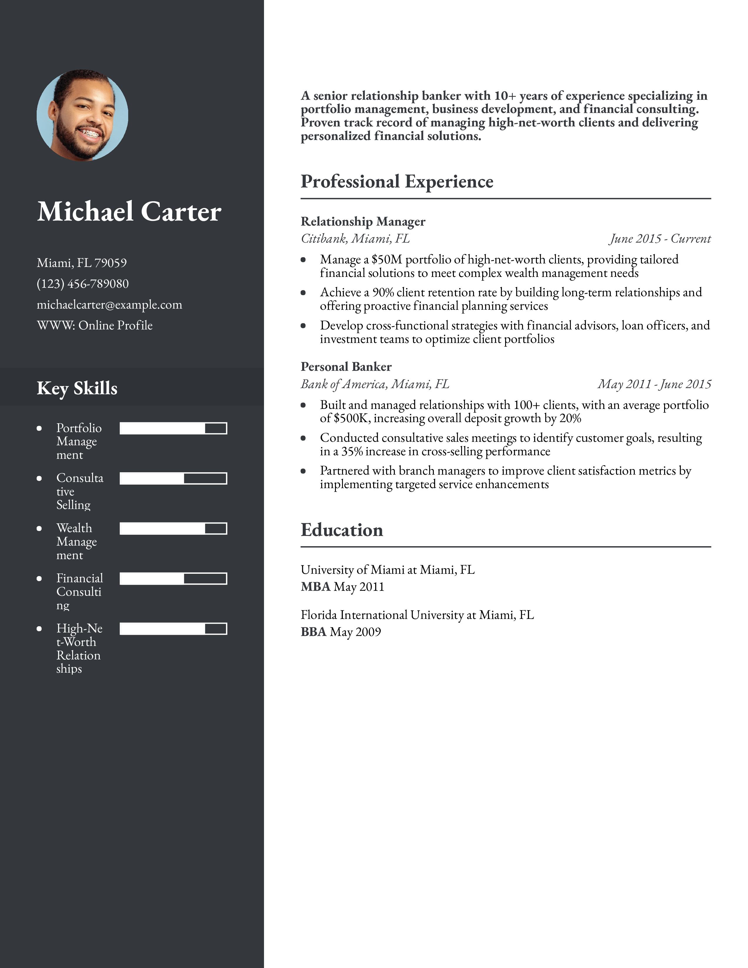 High-Net-Worth Relationship Banker Resume Example