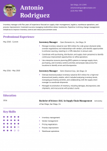 Inventory Manager Resume Example