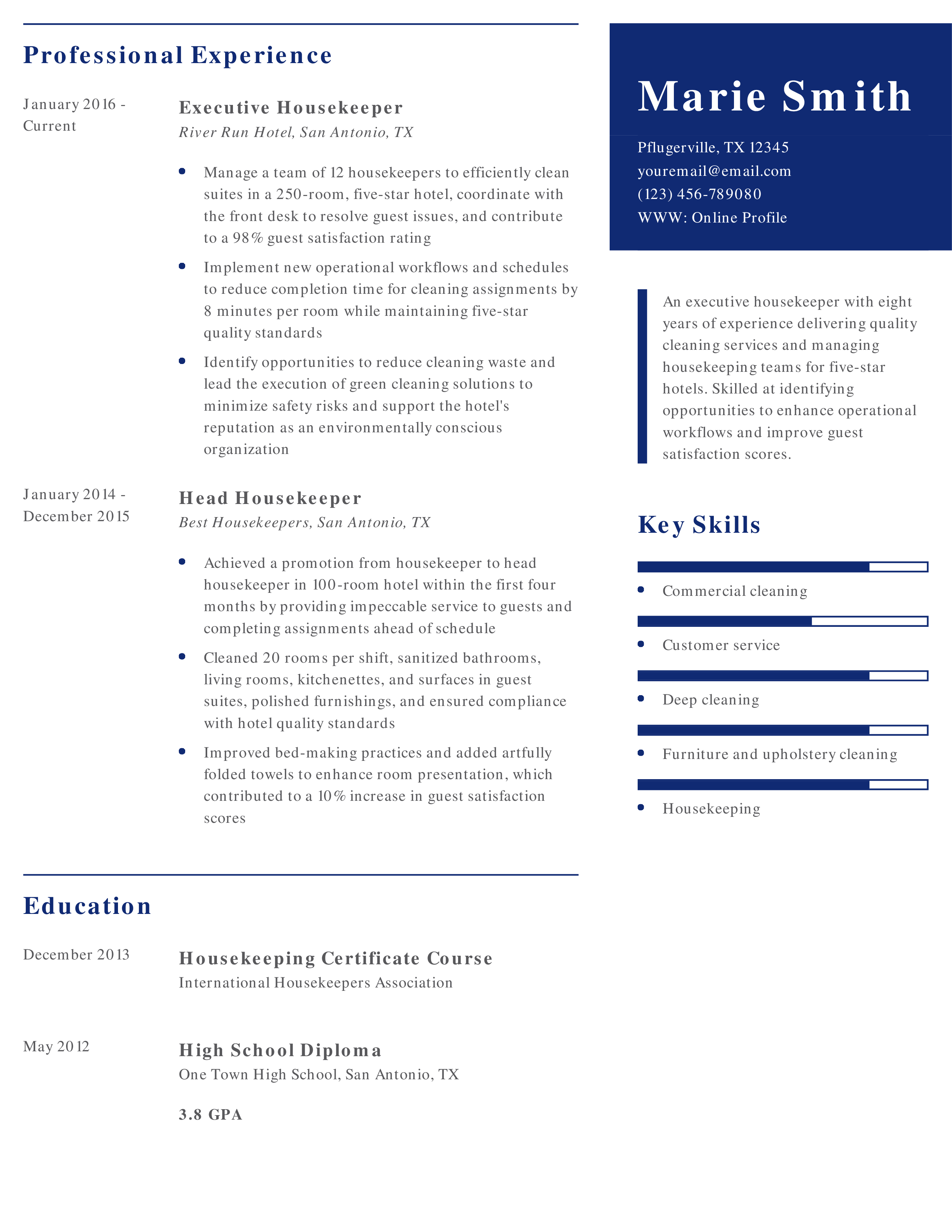 Mid-Career Housekeeper Resume