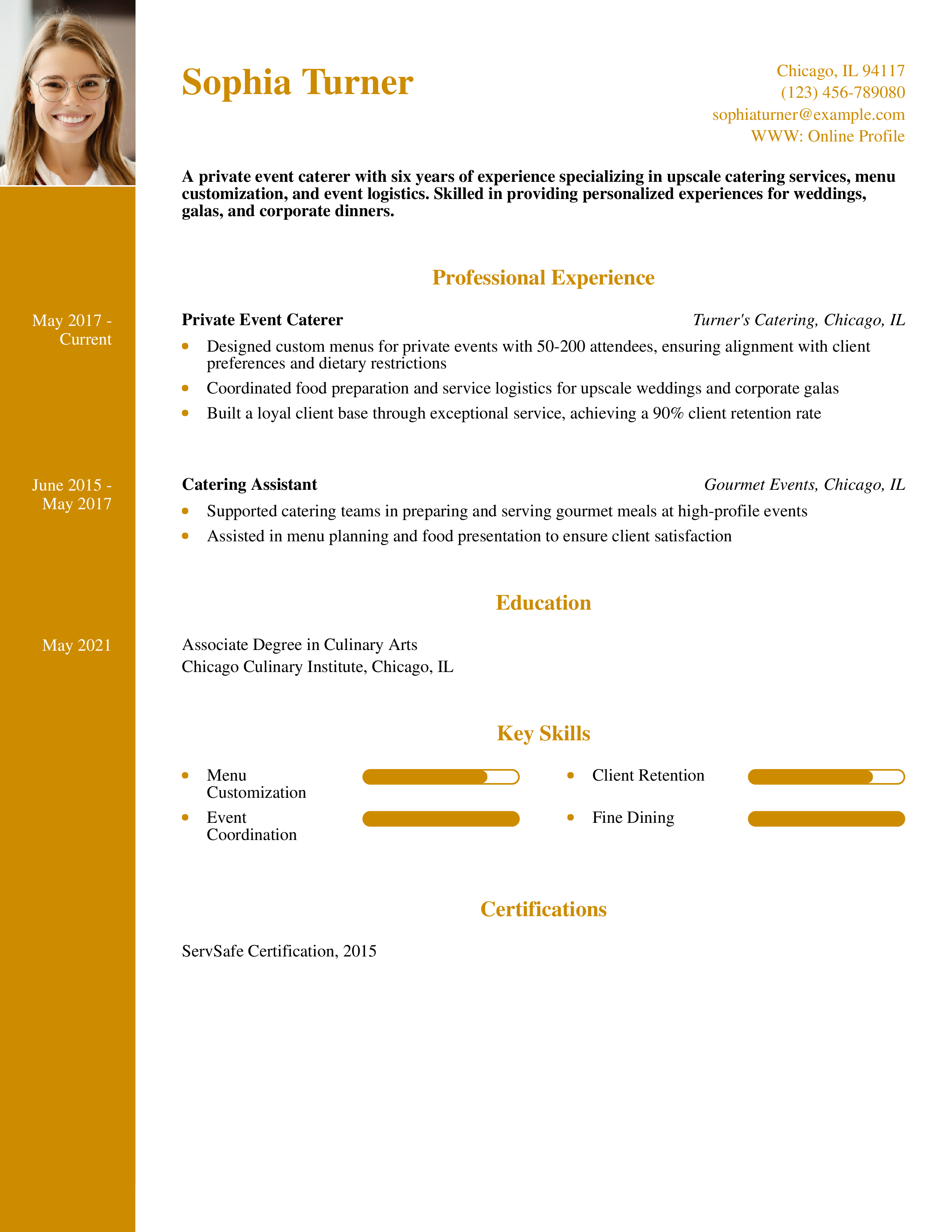 Private Event Caterer Resume Example