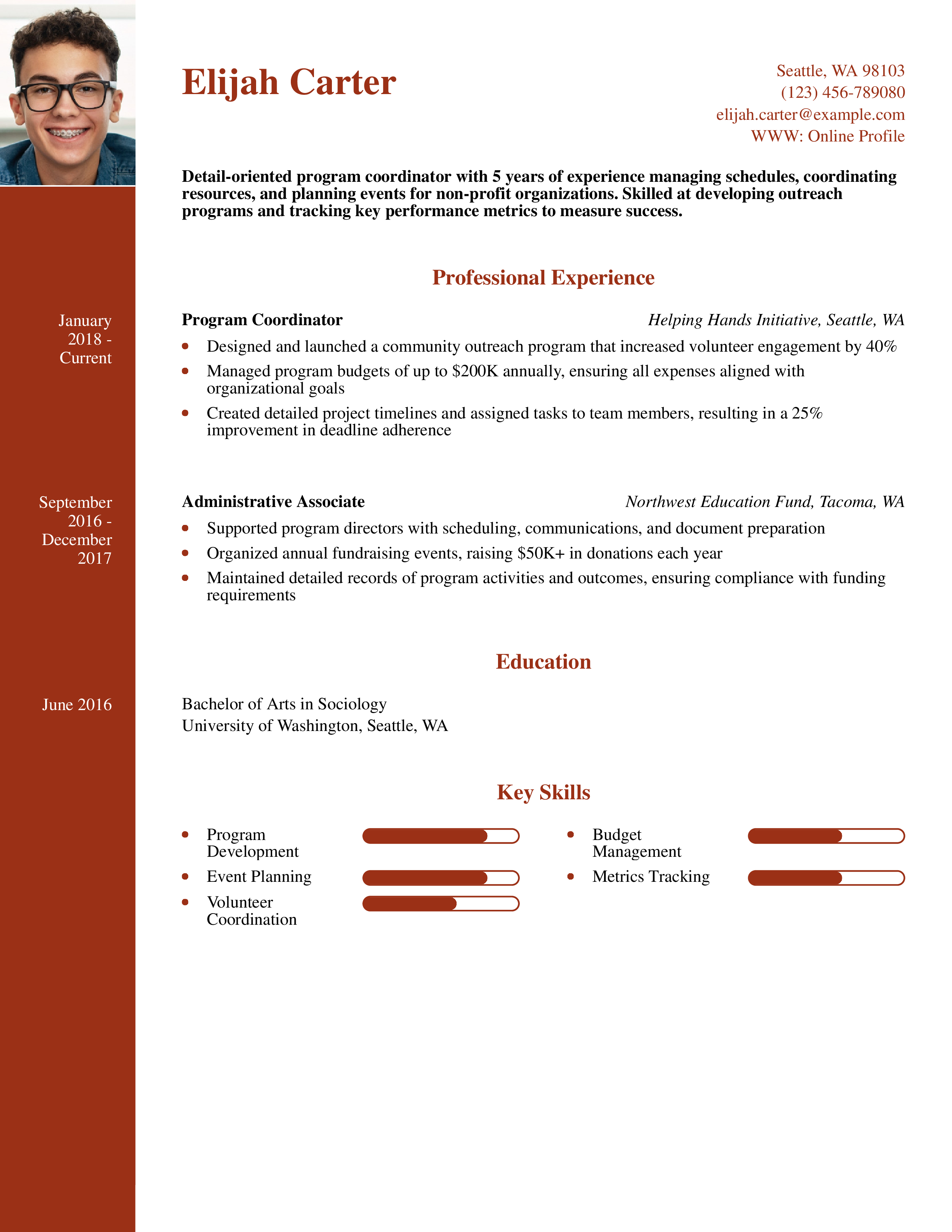 Program Coordinator Resume Example