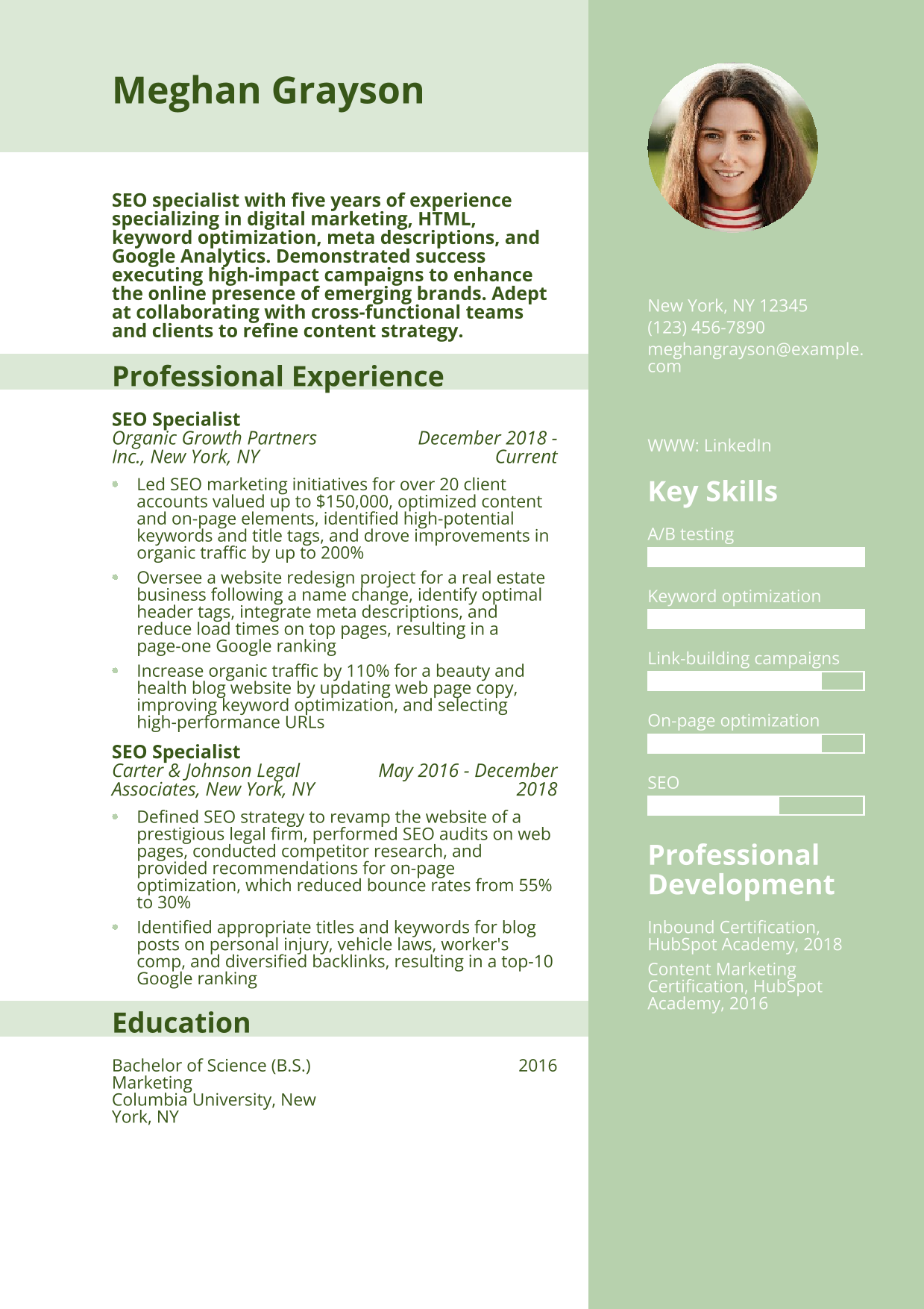 SEO Specialist Resume Example