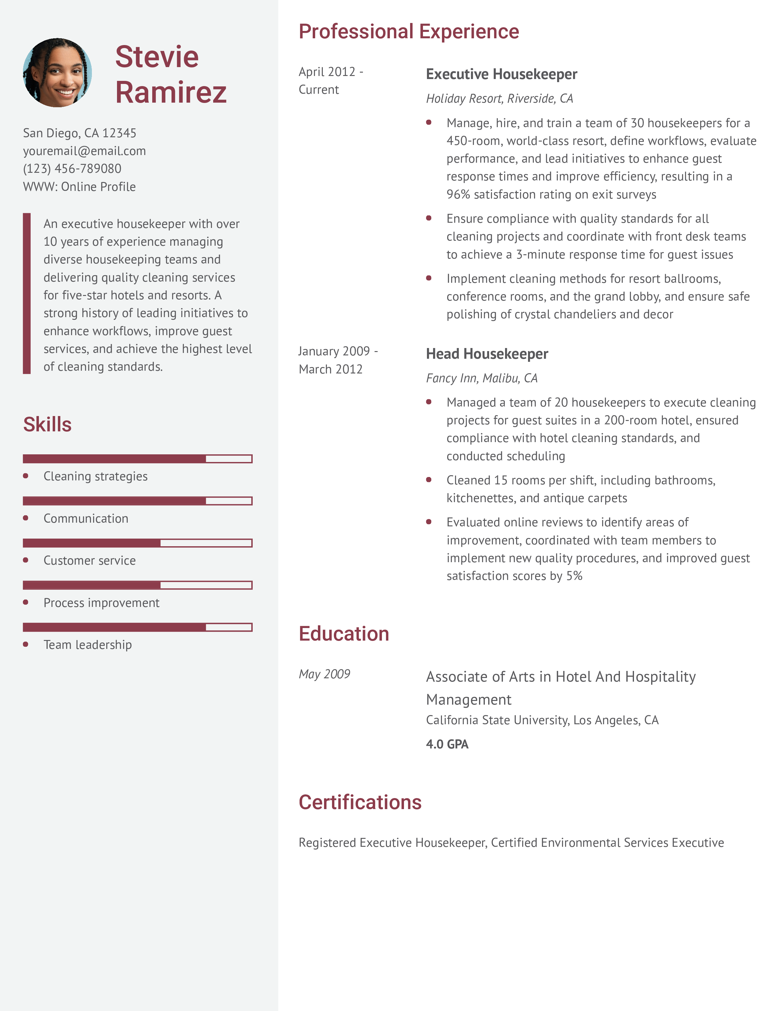 Senior-Level Housekeeper Resume