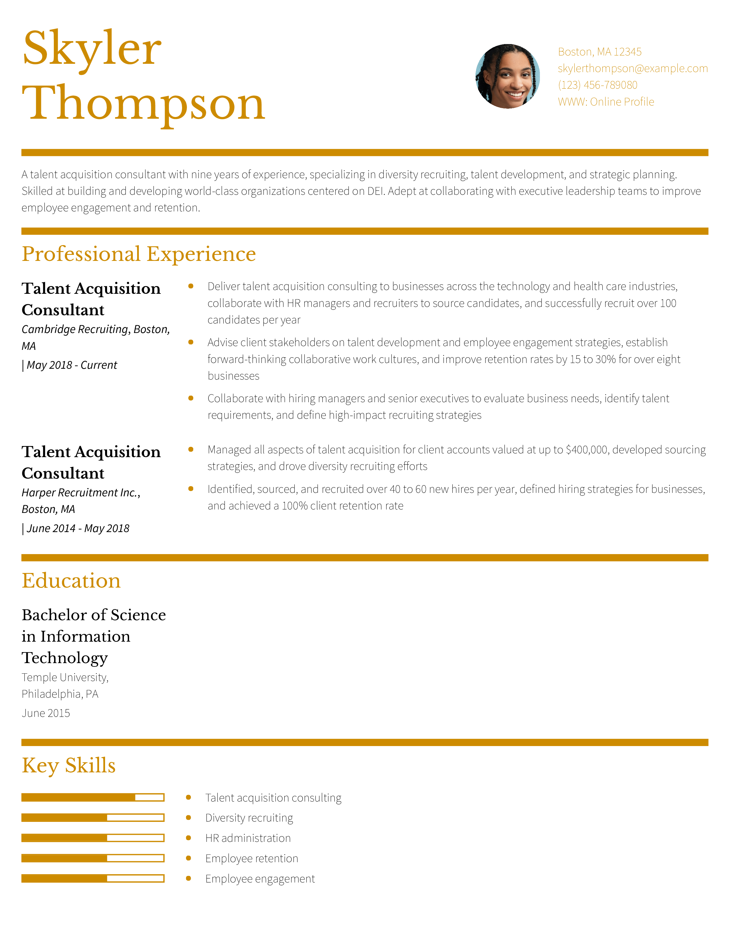 Talent Acquisition Consultant Resume Example