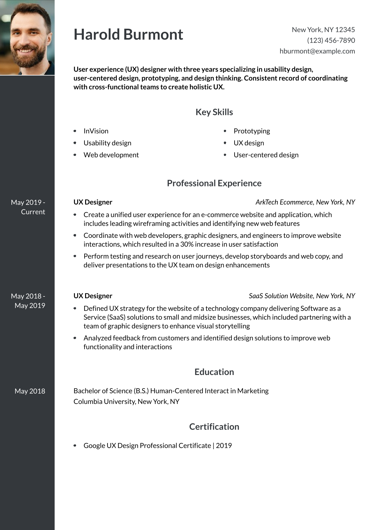 User Experience Designer Resume Example