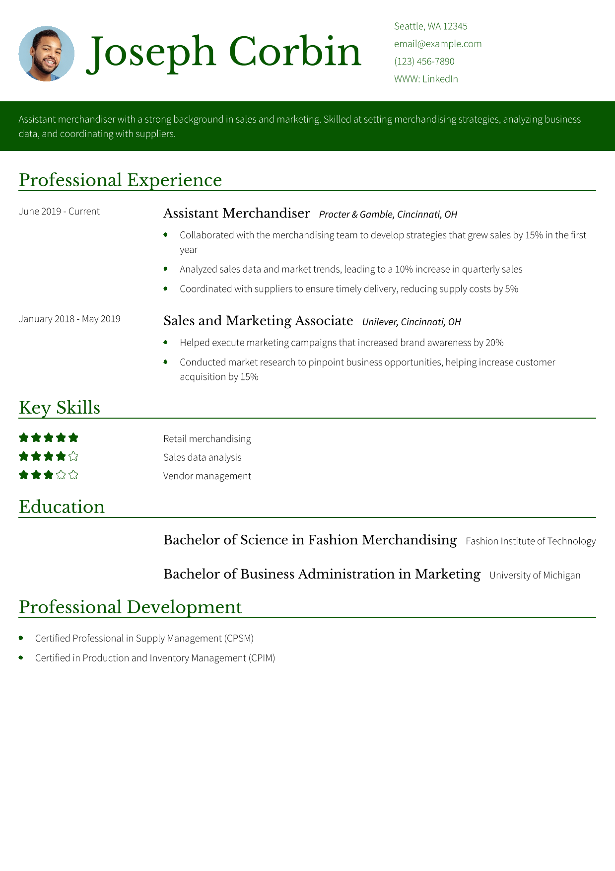 Assistant Merchandiser Resume Example