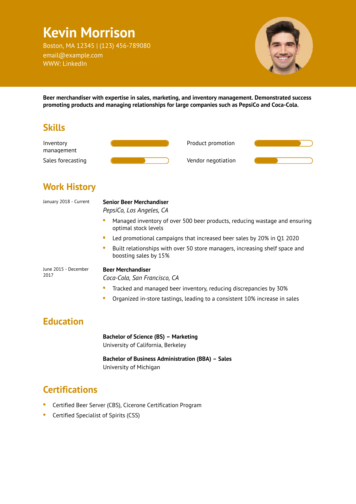 Beer Merchandiser Resume Example