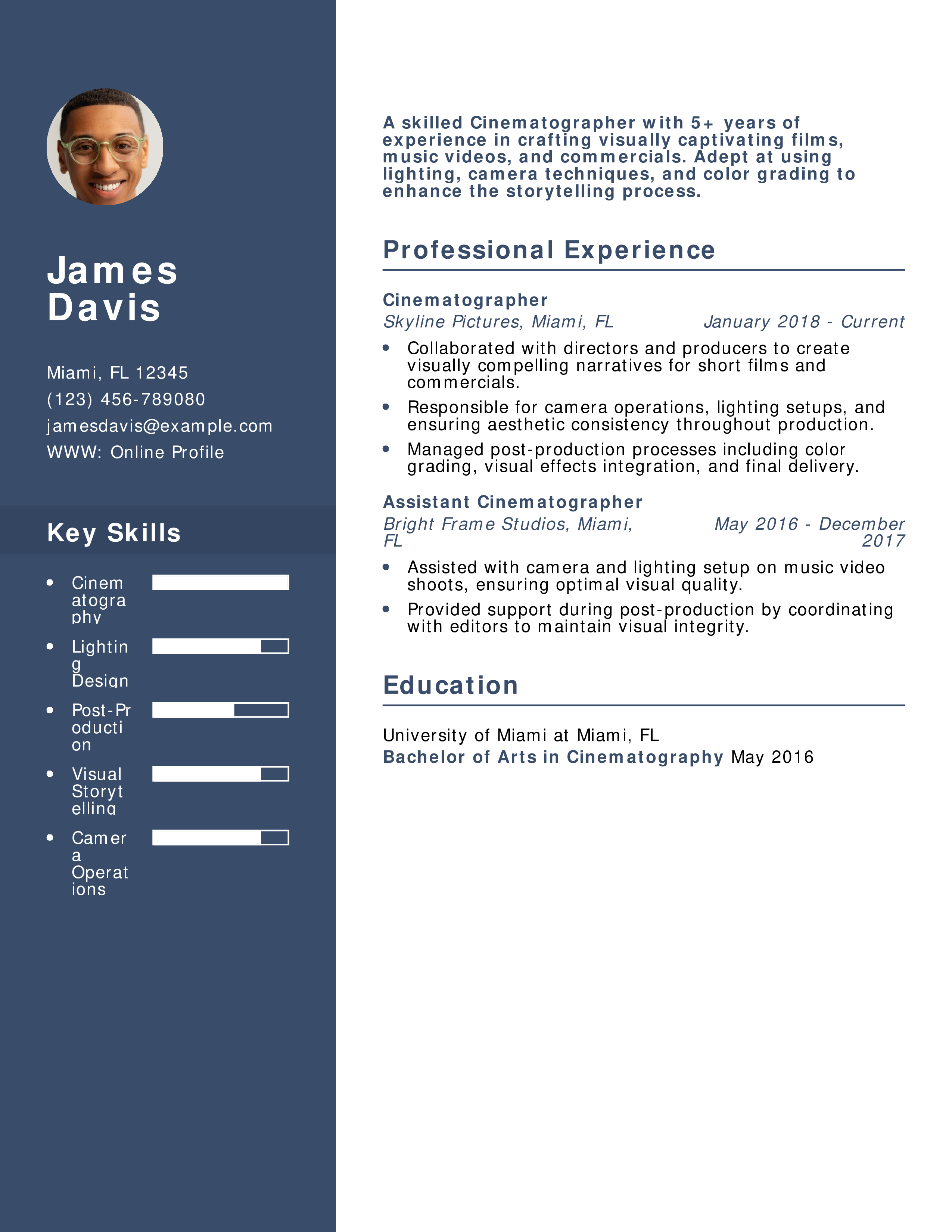 Cinematographer Resume Example