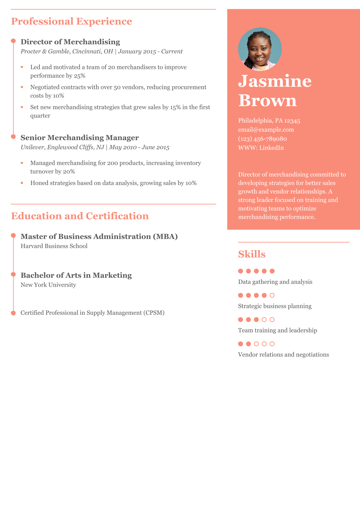 Director of Merchandiser Resume Example