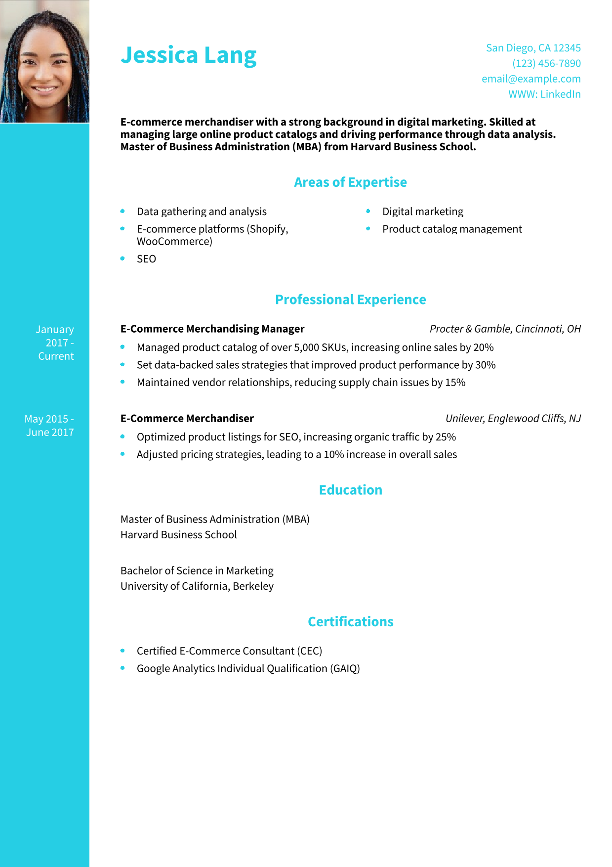 E-commerce Merchandiser Resume Example