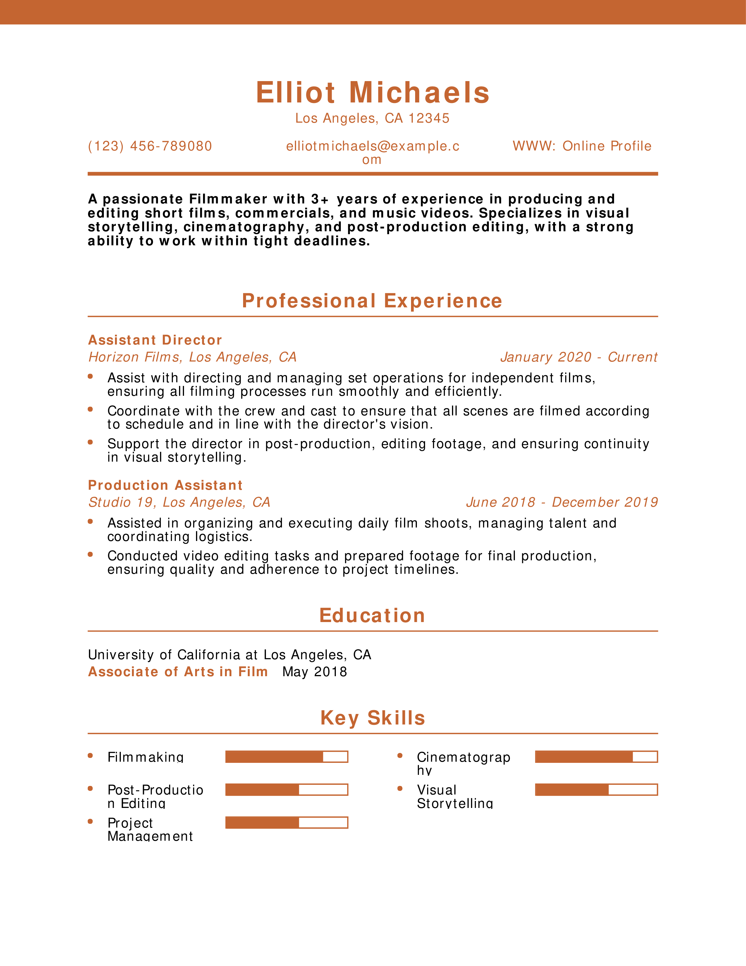 Junior Filmmaker Resume Example