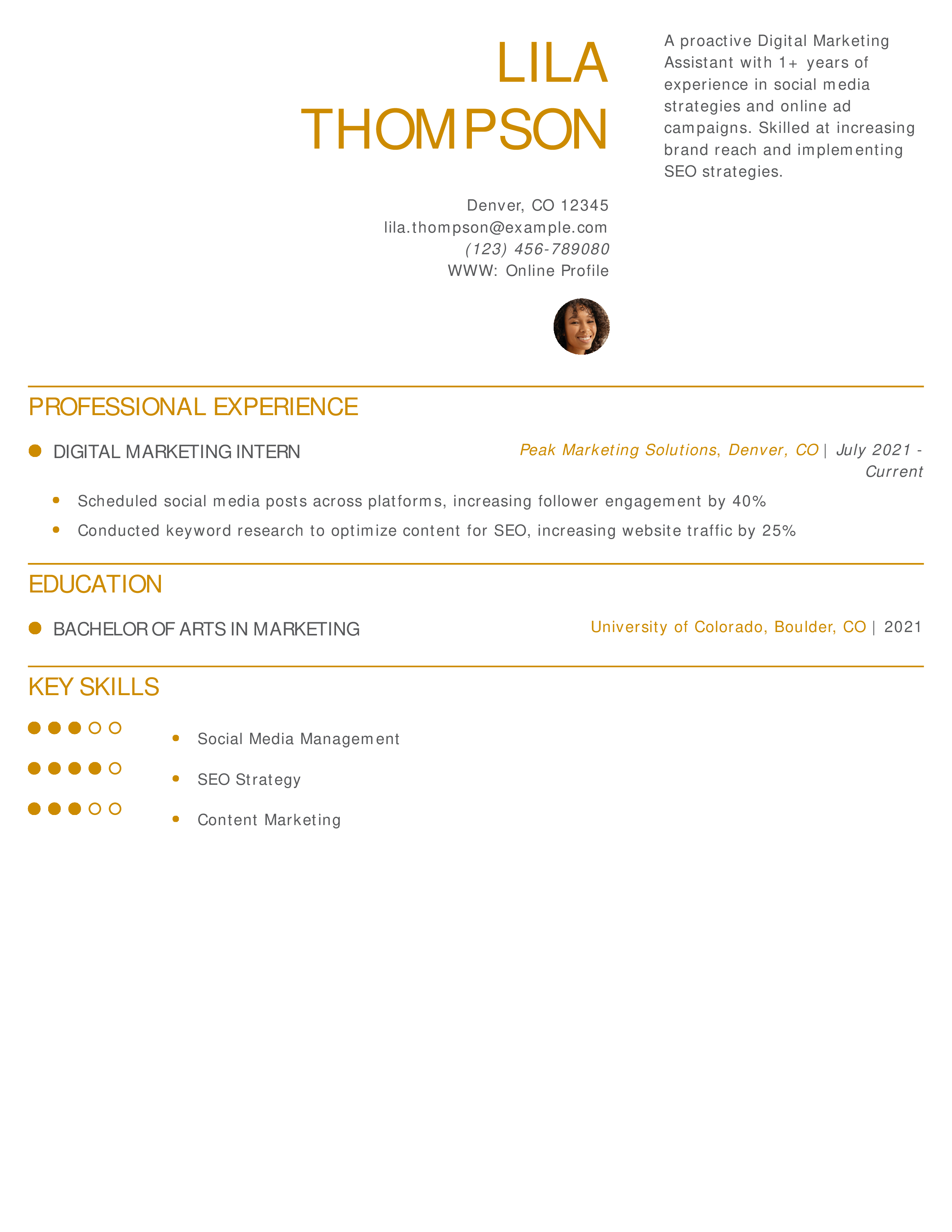Junior Marketing Assistant Resume Example