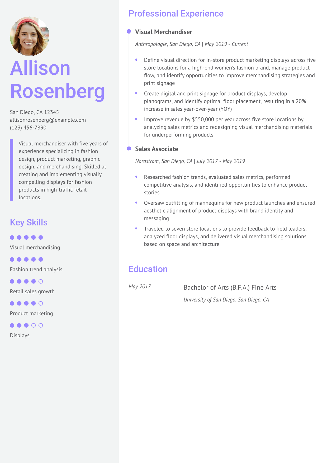 Mid-career Visual Merchandiser Resume Example