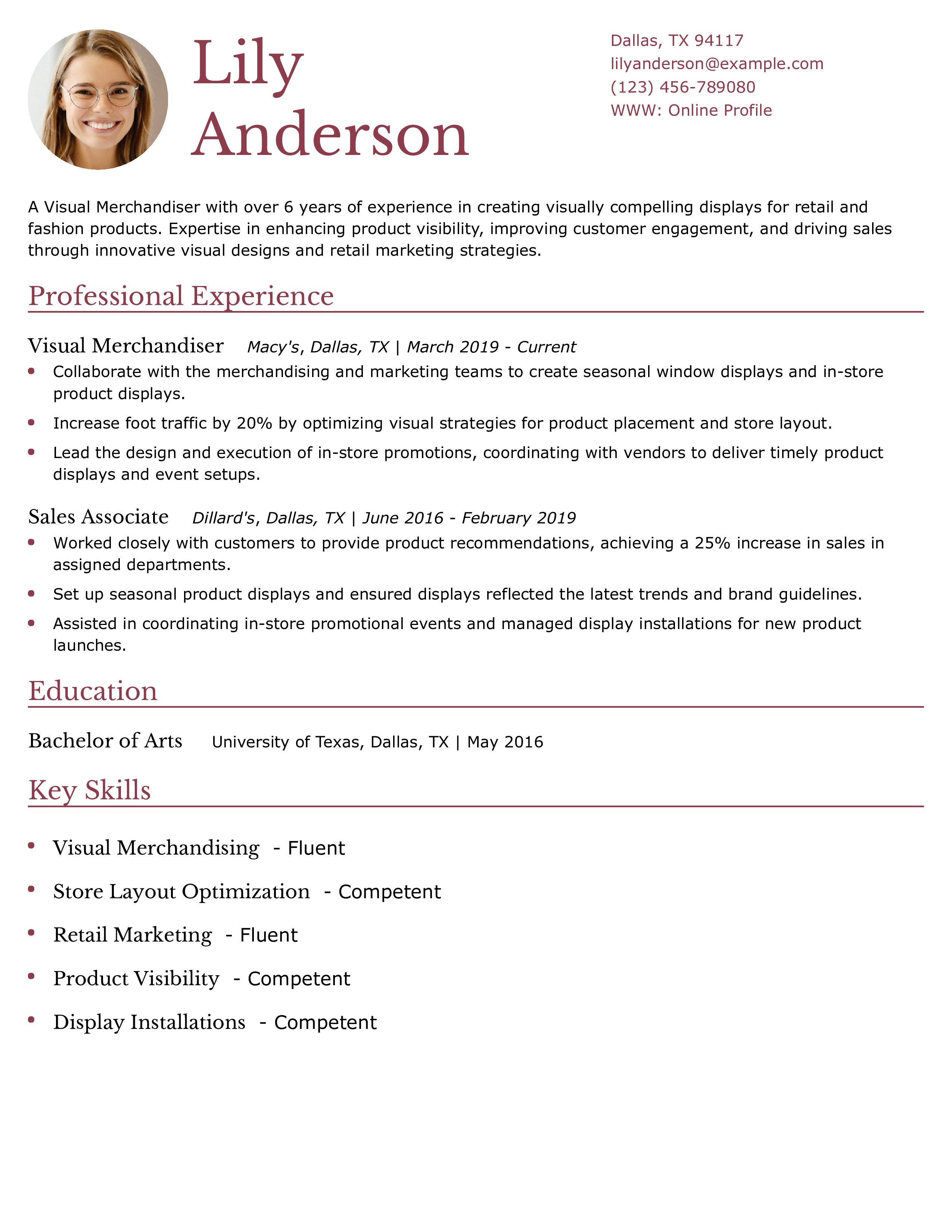 Visual Merchandiser Resume Example