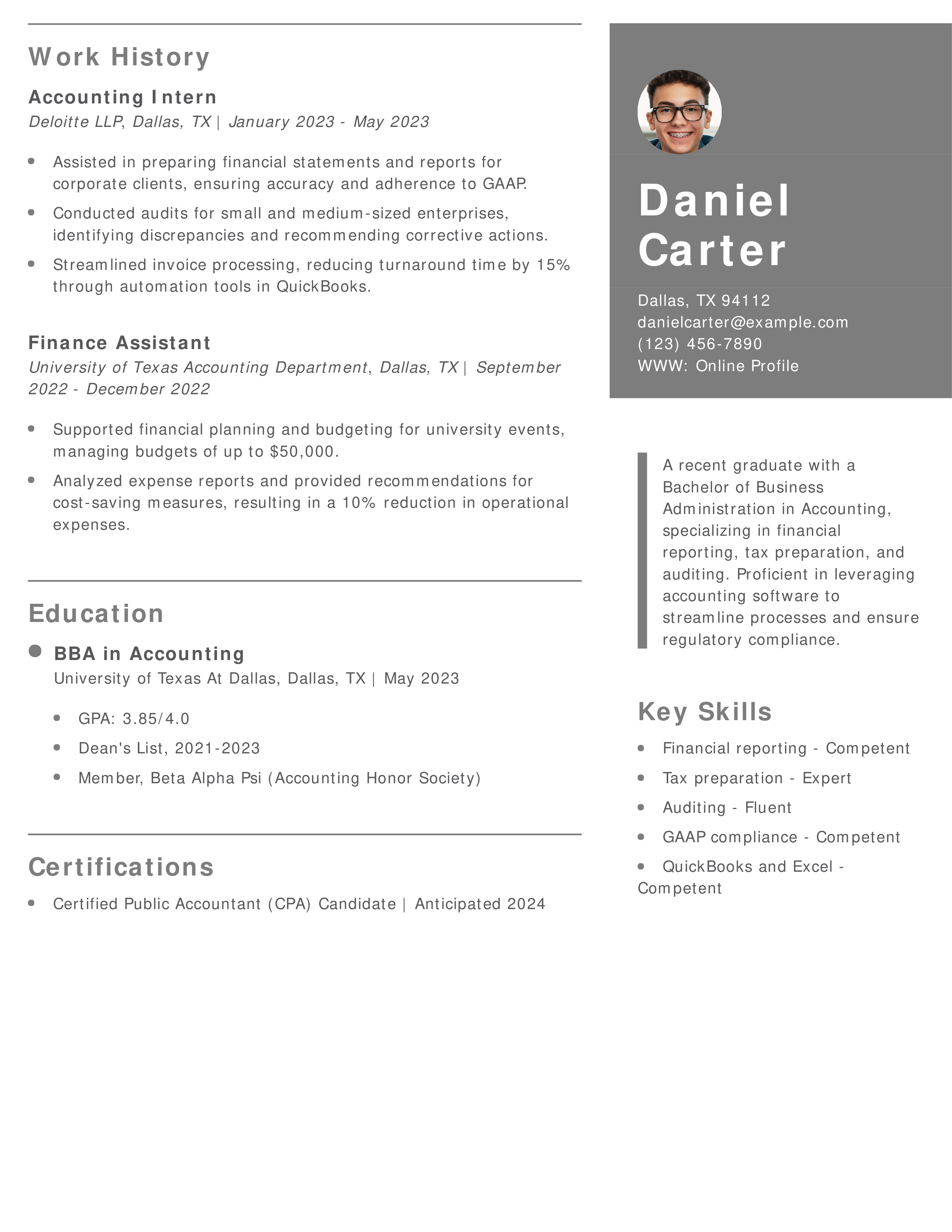 Accounting College Graduate Resume