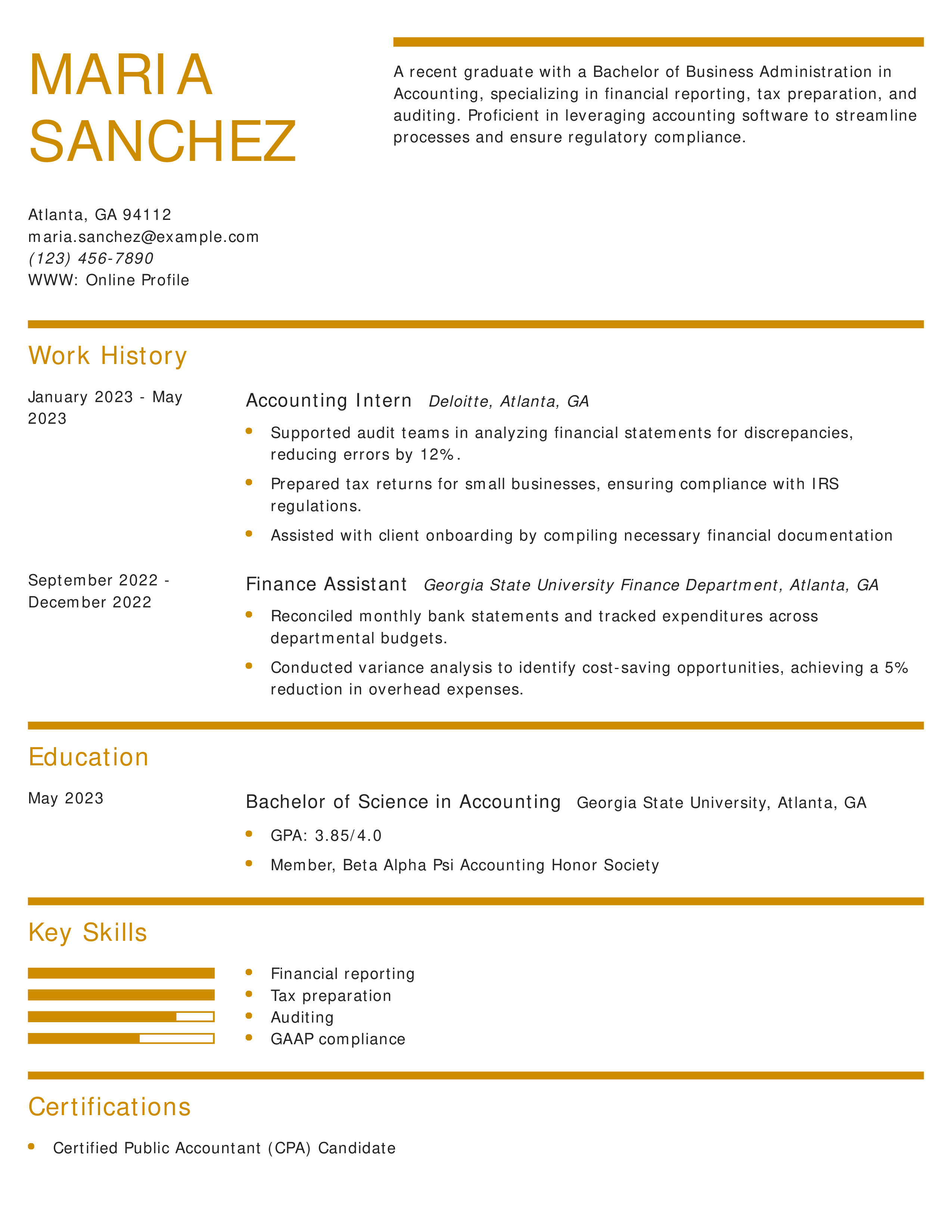 Accounting College Graduate Resume