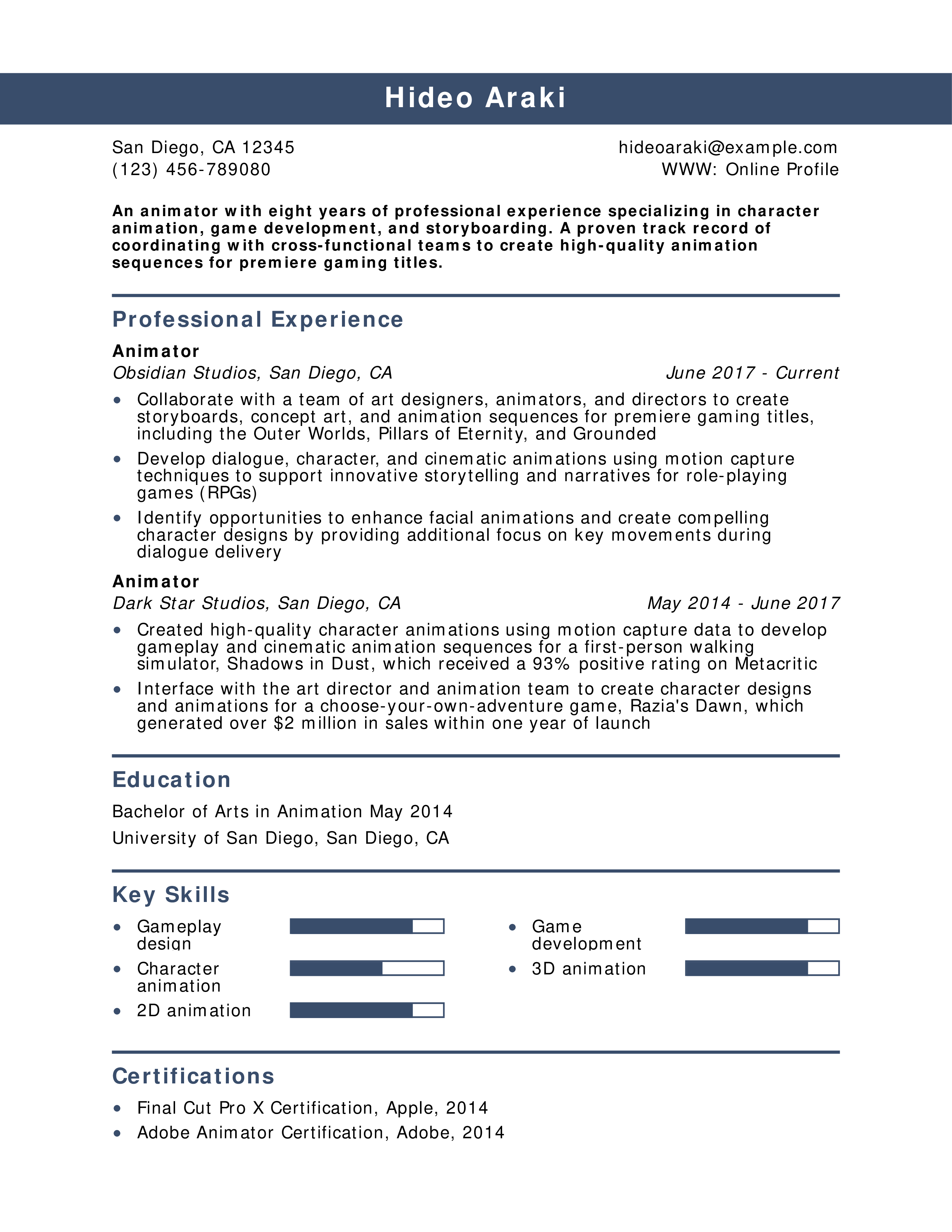 Animator Resume Example