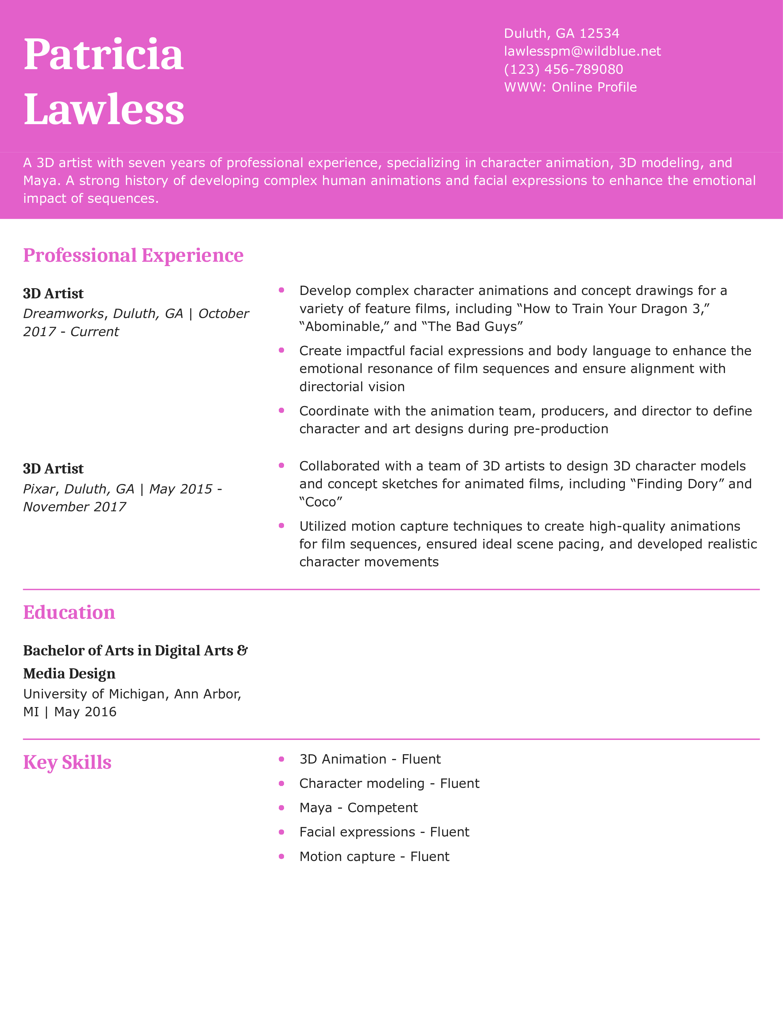 Artist Resume Example