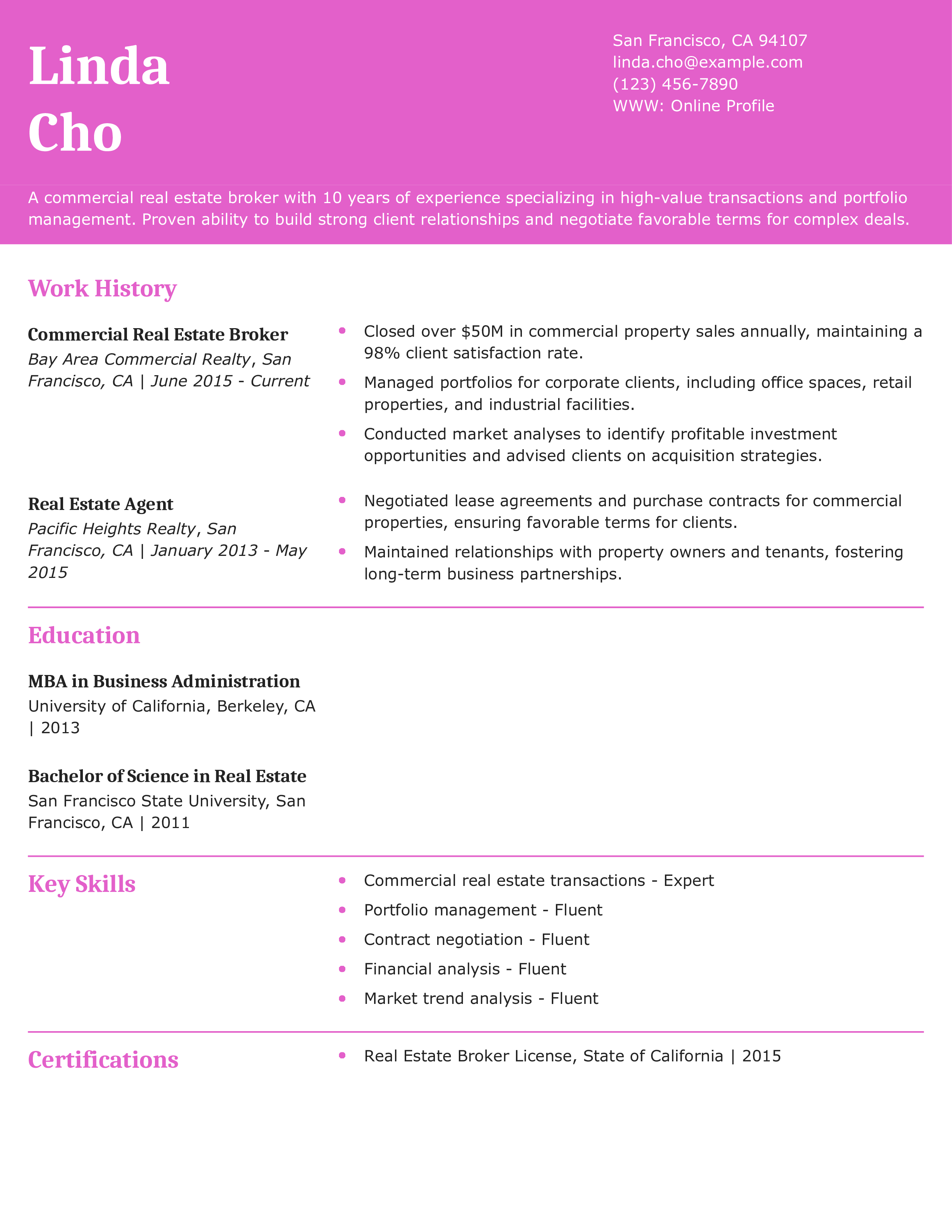 Commercial Real Estate Broker Resume