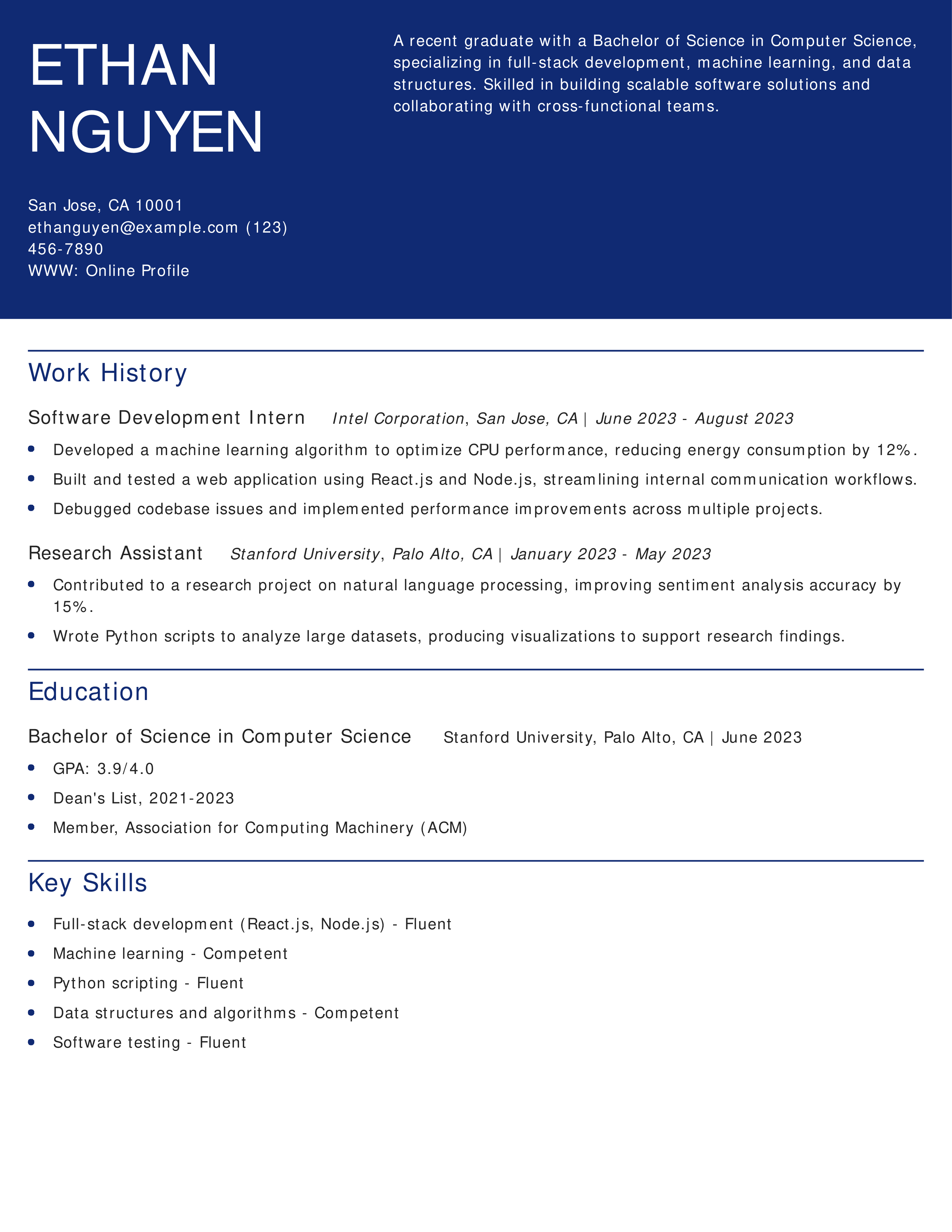 Computer Science Graduate Resume Example