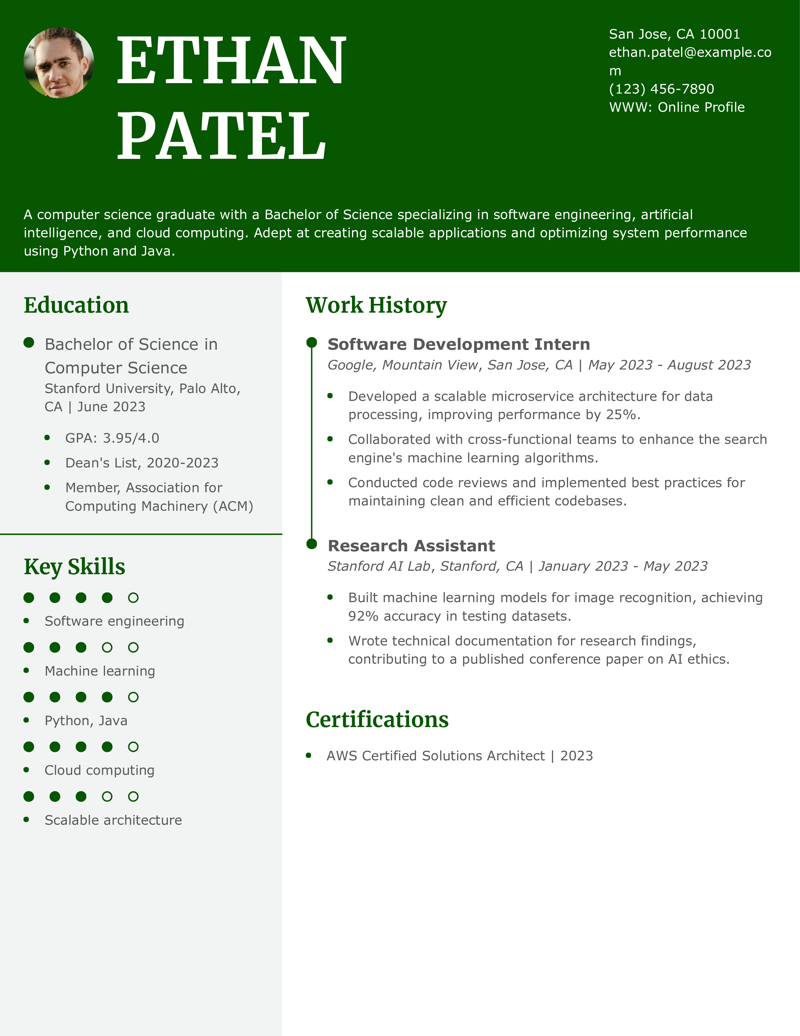 Computer Science Graduate Resume