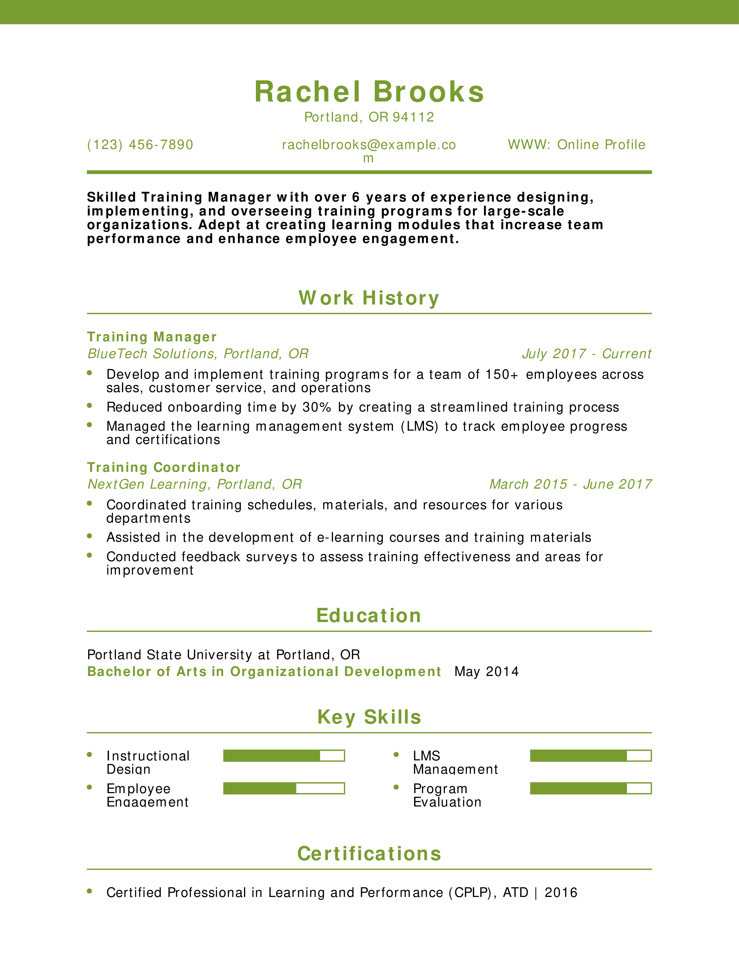 Corporate Training Manager Resume
