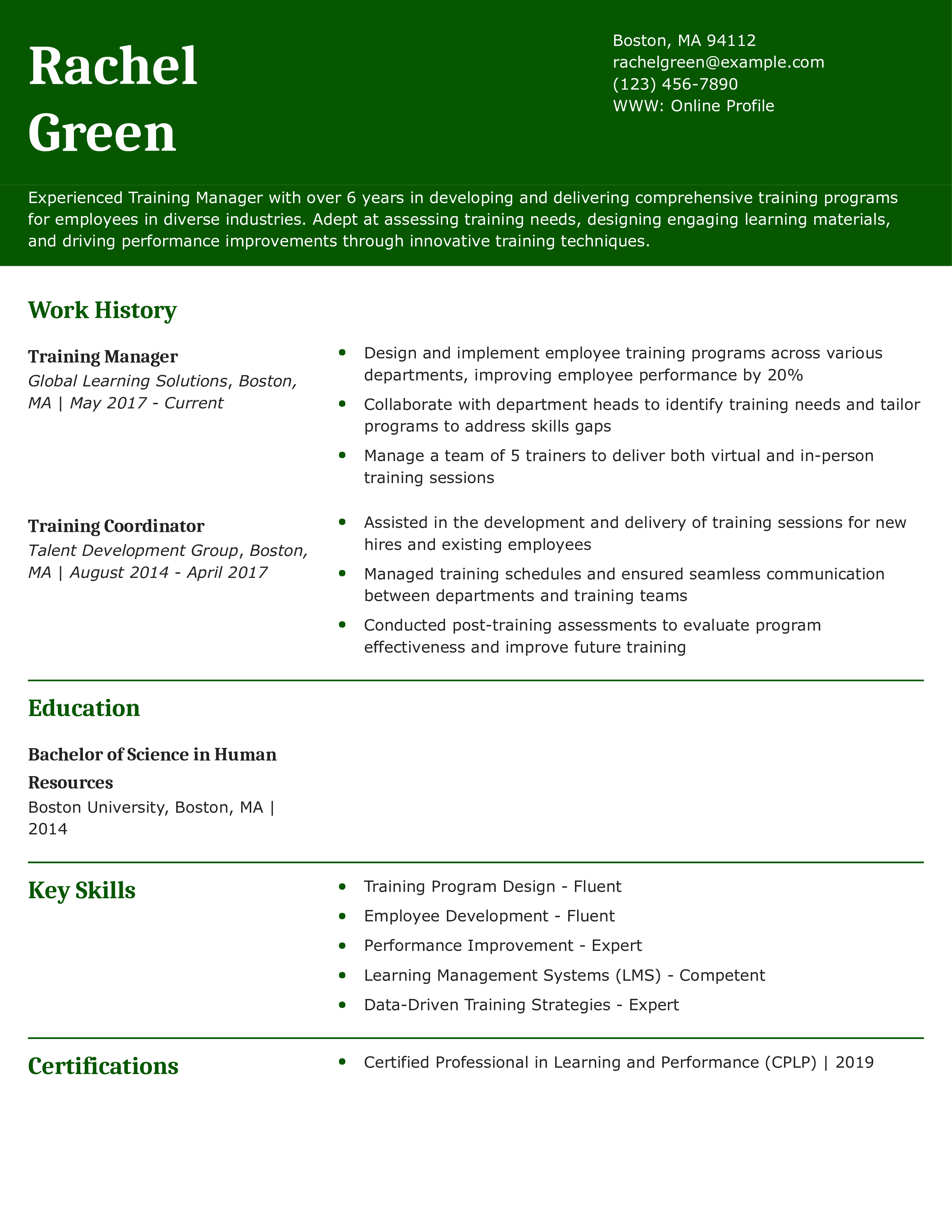 Corporate Training and Development Manager Resume