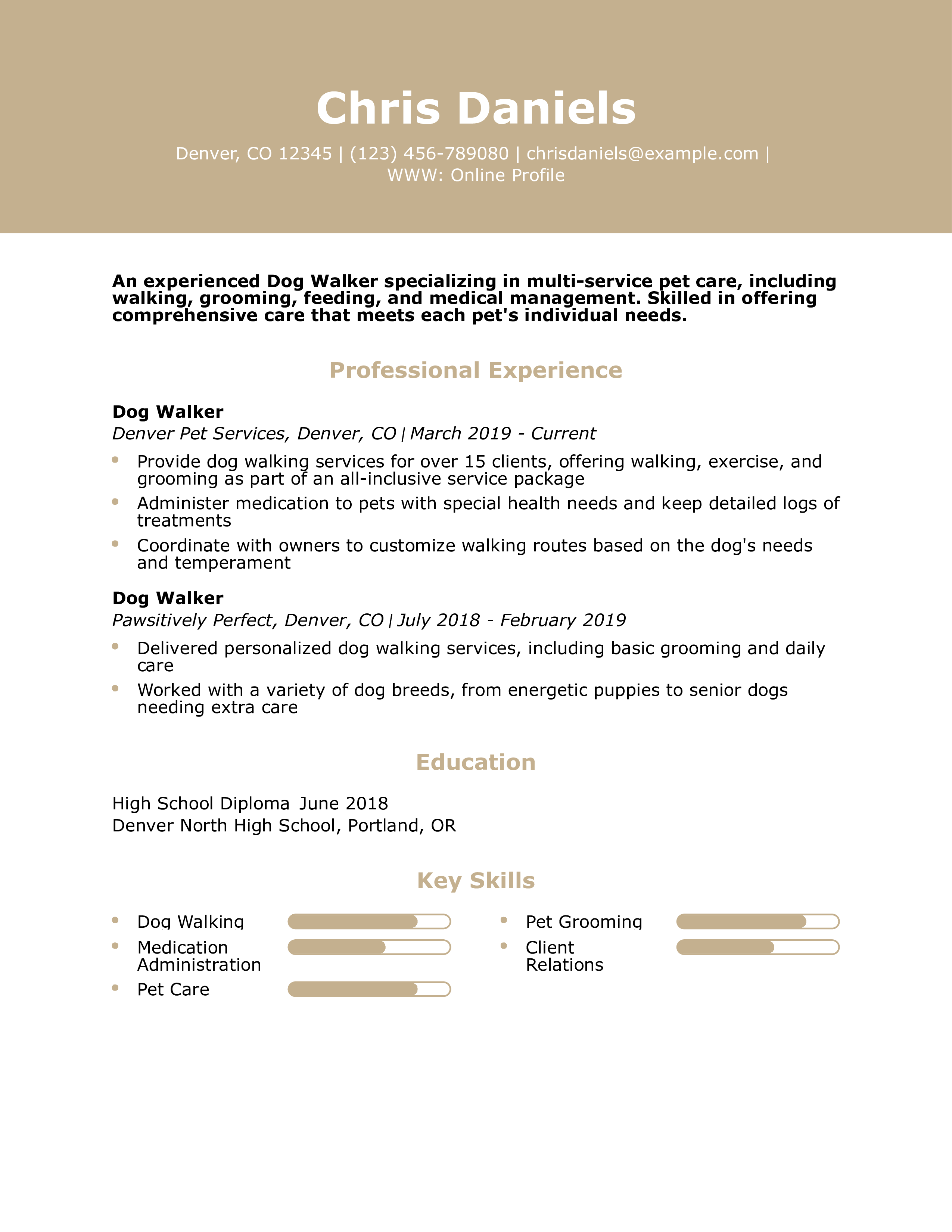 Dog Walker Multi-Service Focus Resume Example