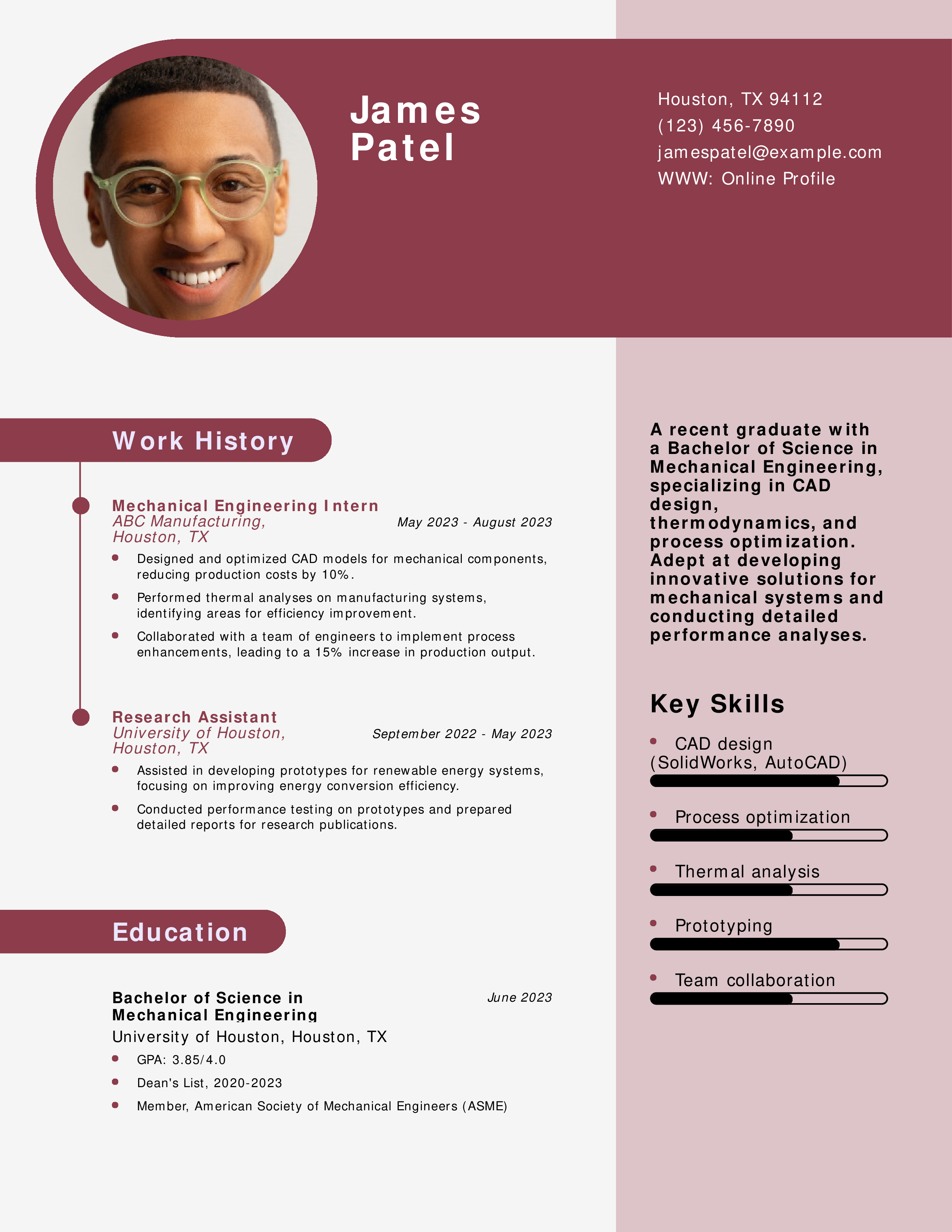 Engineering College Graduate Resume