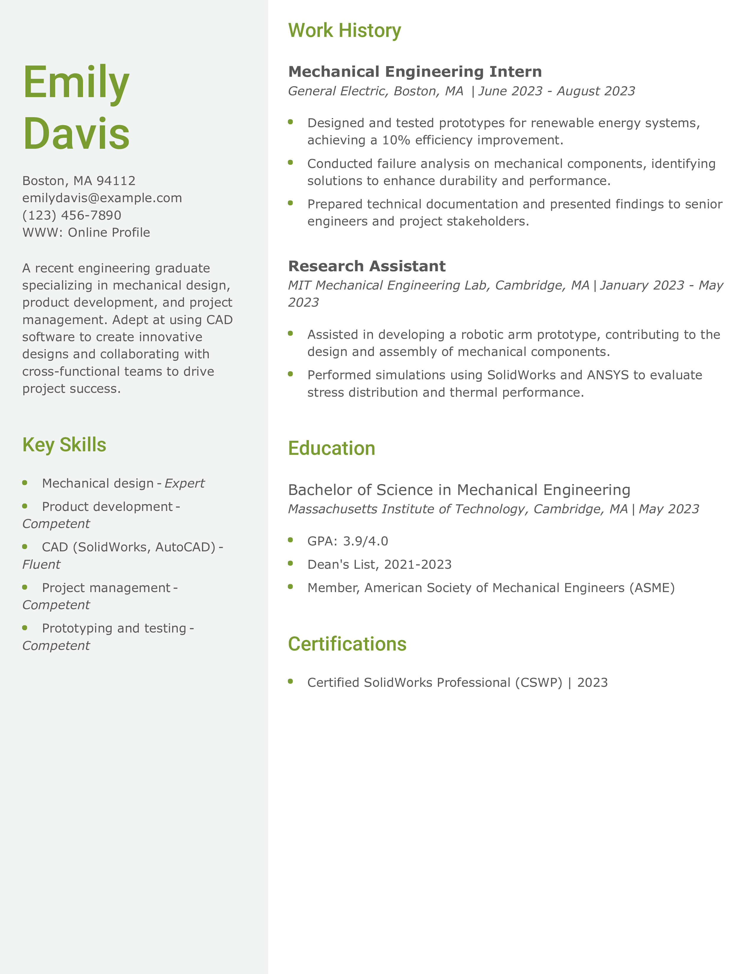 Engineering College Graduate Resume
