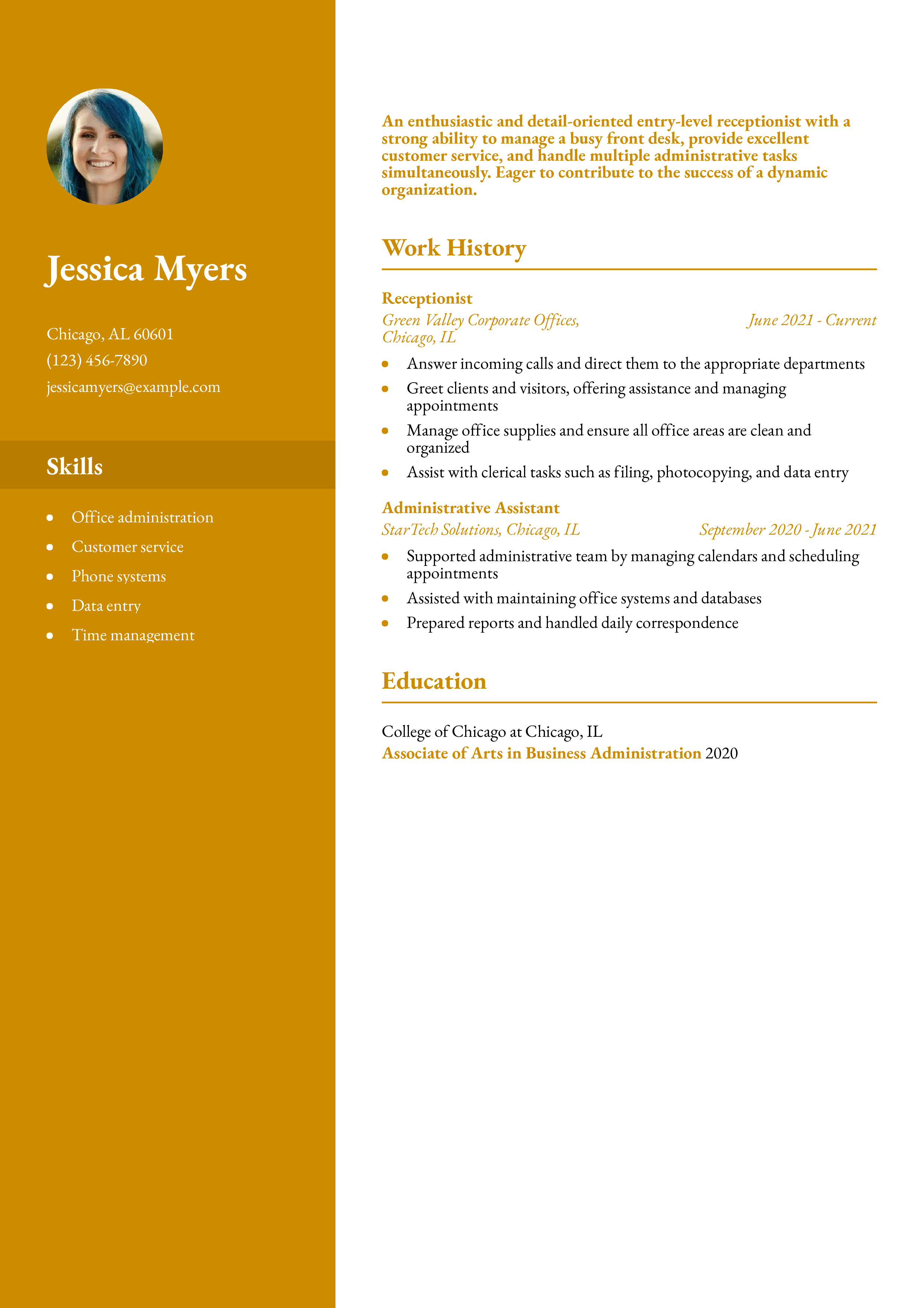 Entry-Level Receptionist Resume