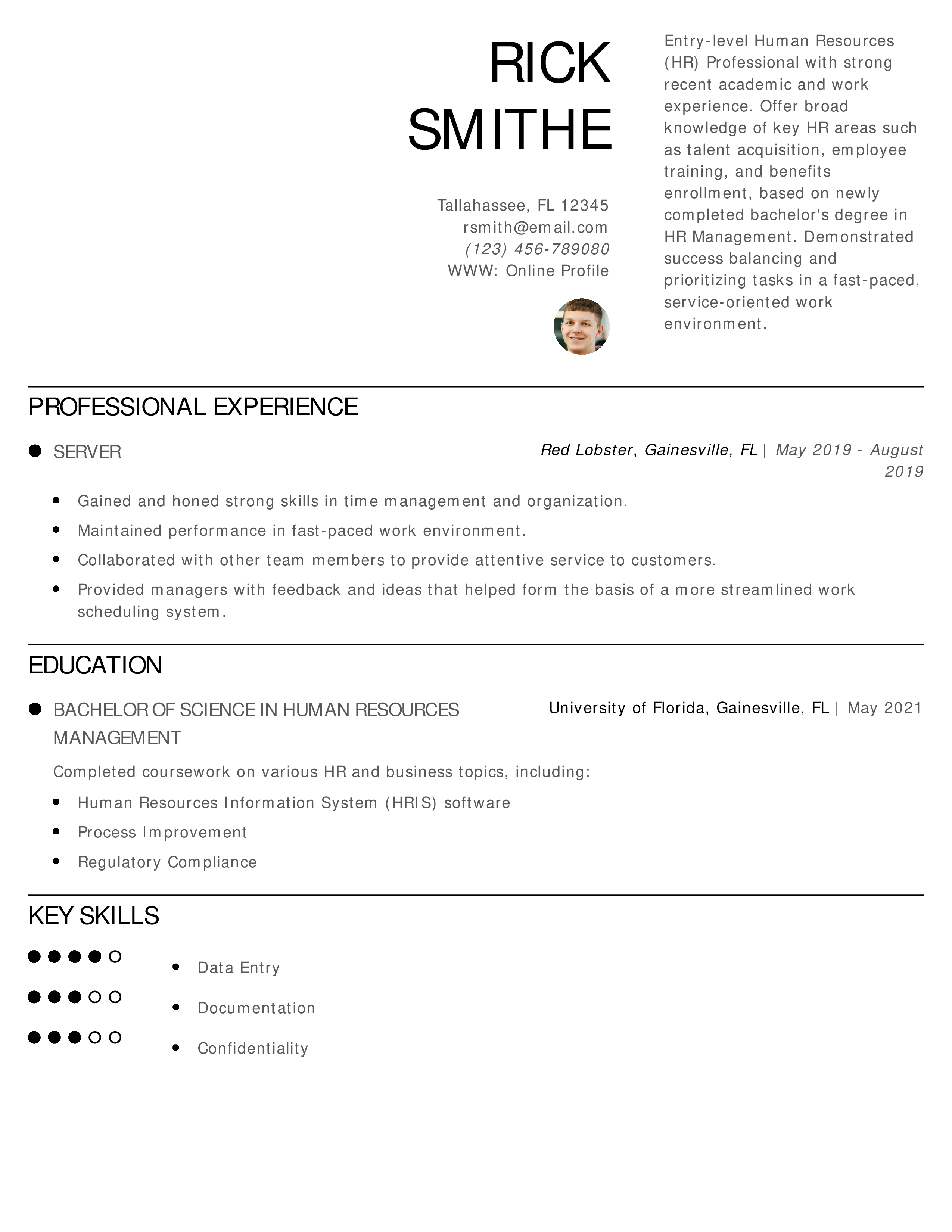 Entry-Level Human Resources Professional Resume