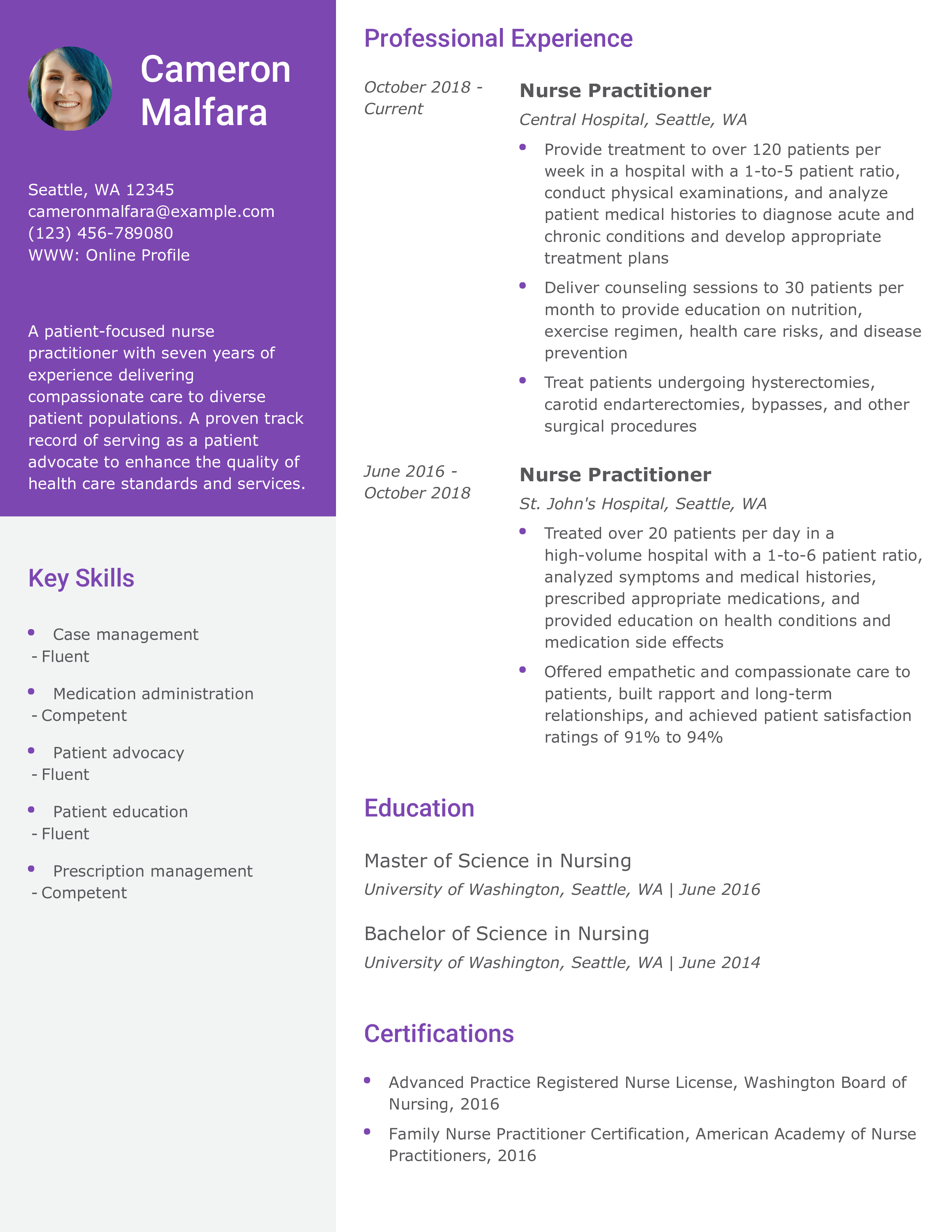 Entry-Level Nurse Practitioner Resume Example