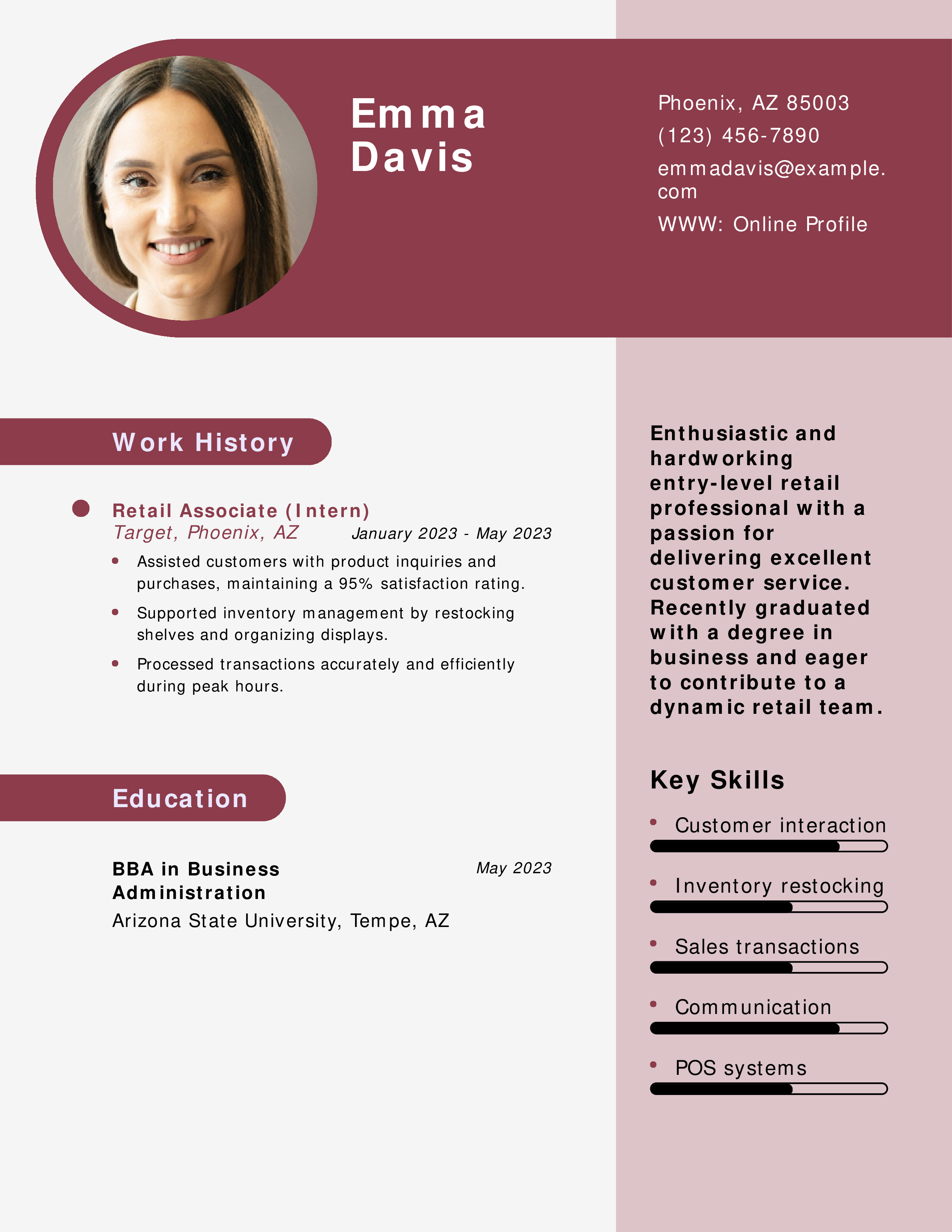 Entry-Level Retail Resume