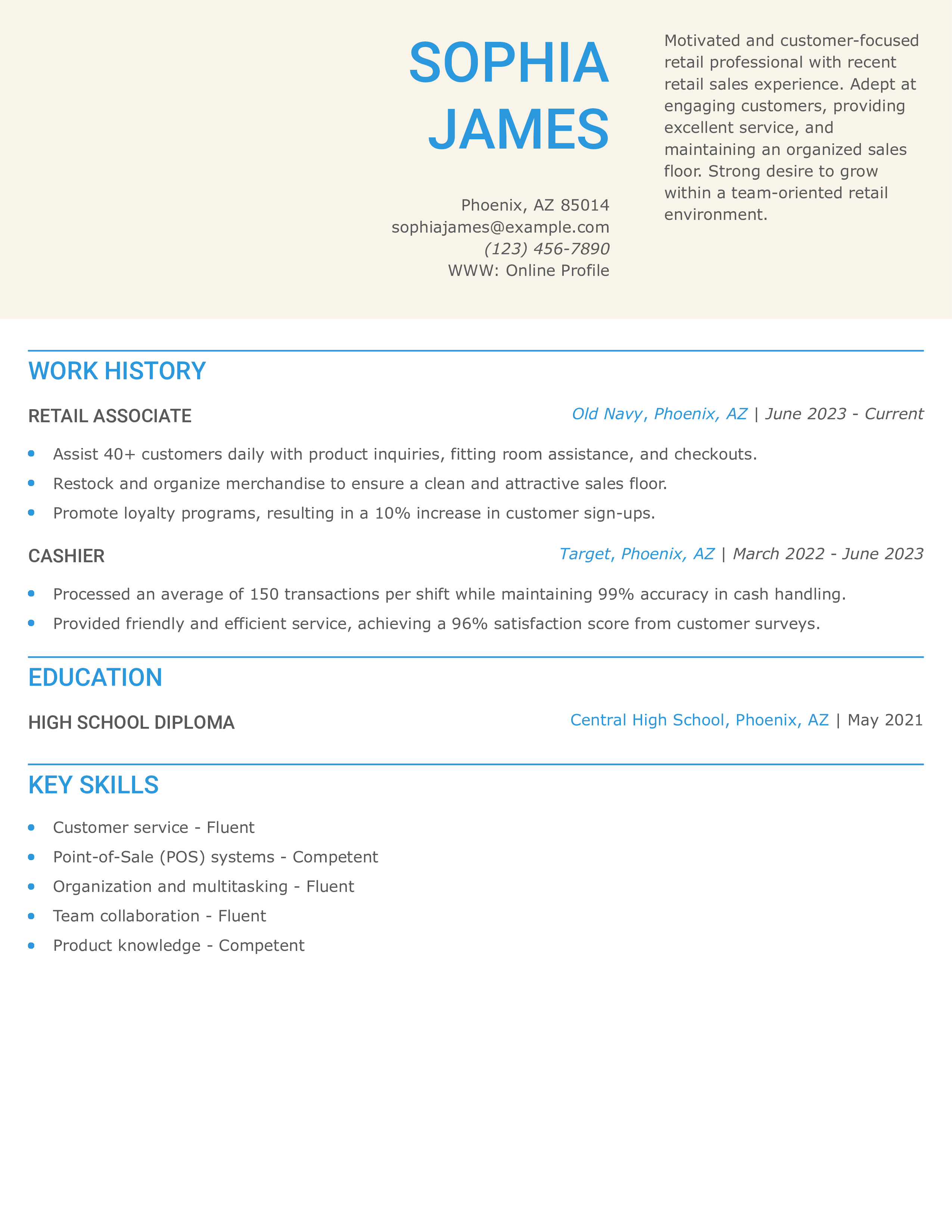 Entry-Level Retail Resume