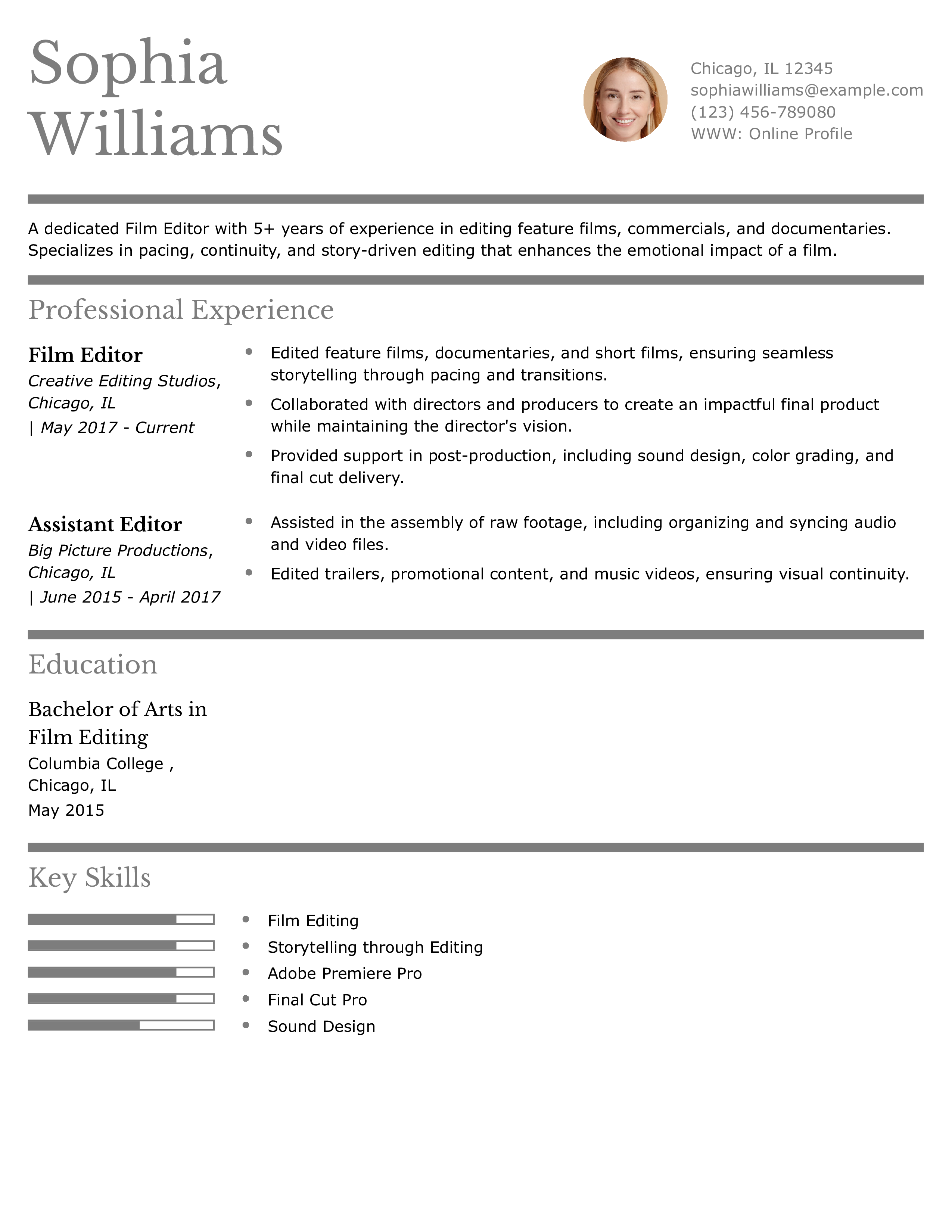 Feature Film Editor Resume Example