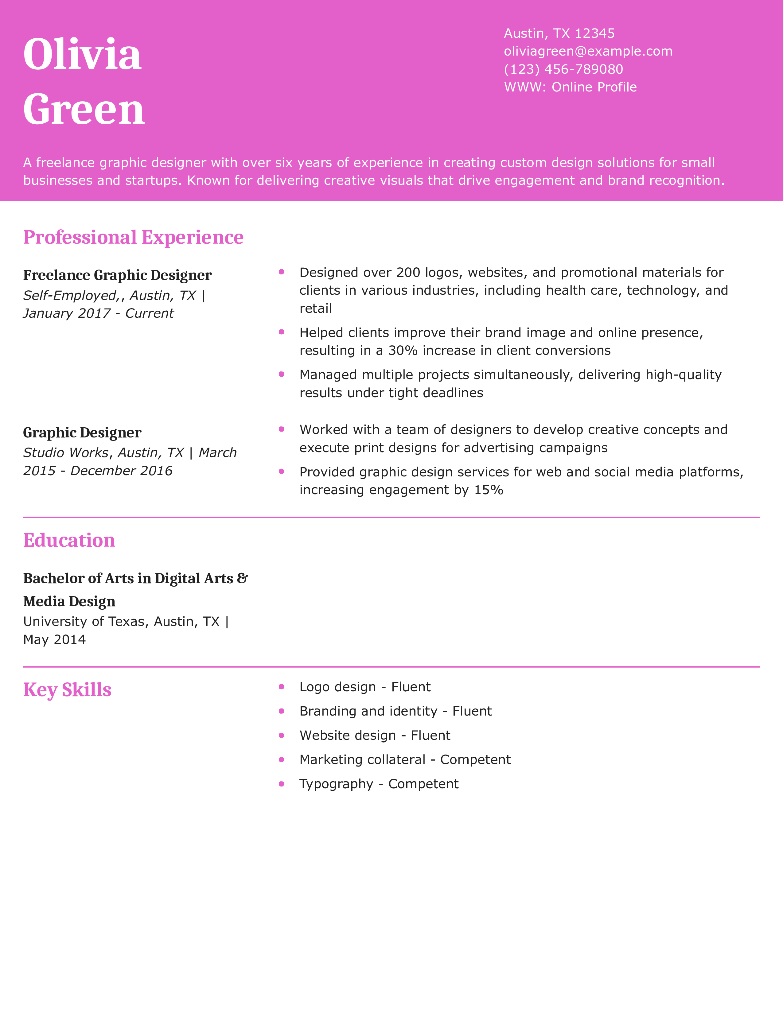 Freelance Graphic Designer Resume