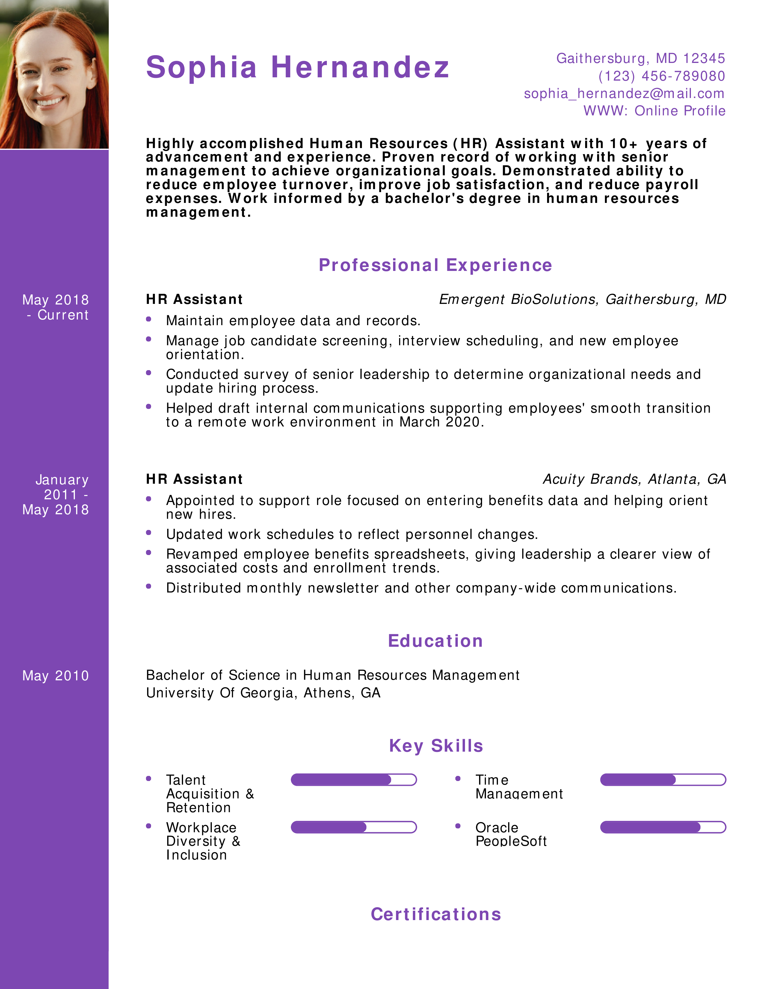 HR Support Specialist Resume