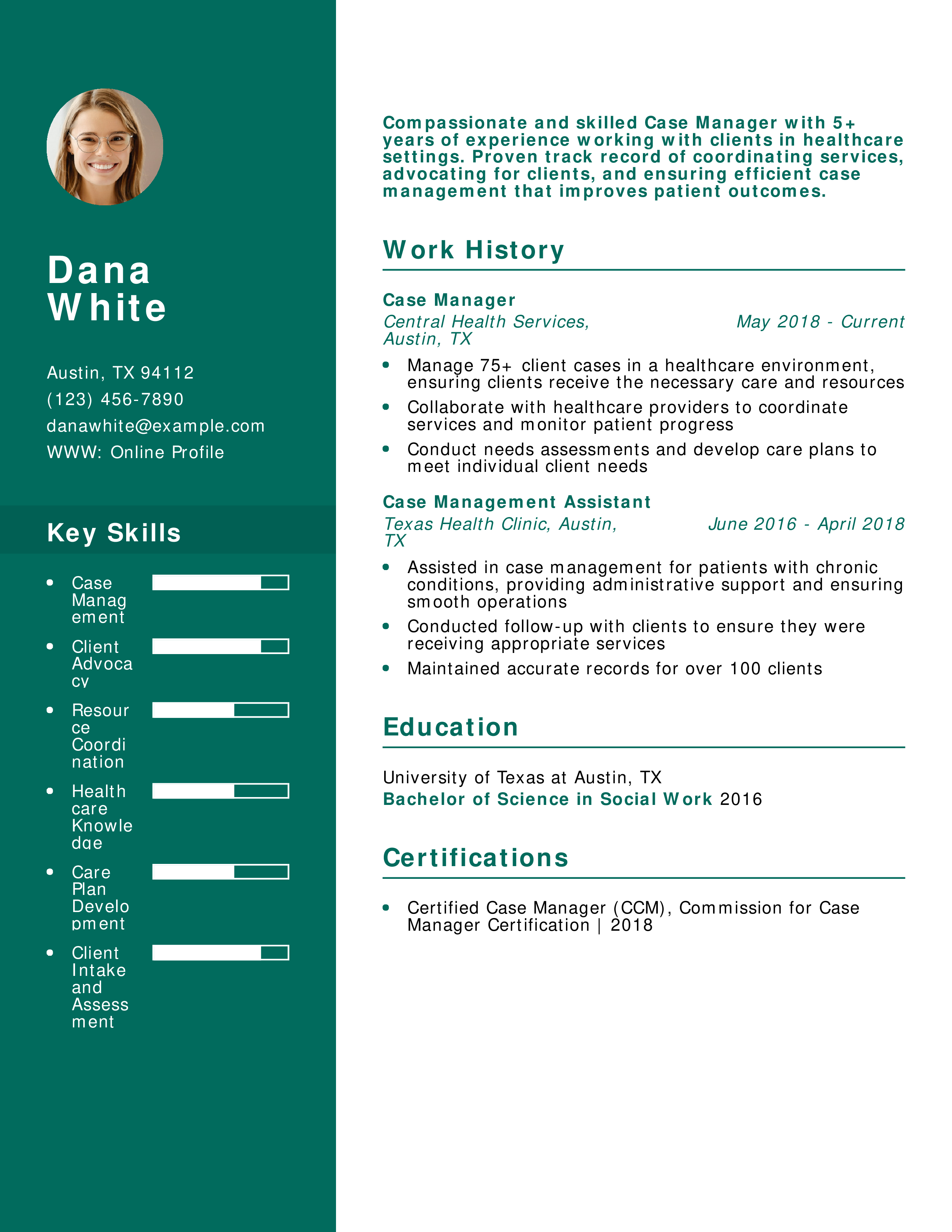 Health Care Case Manager Resume