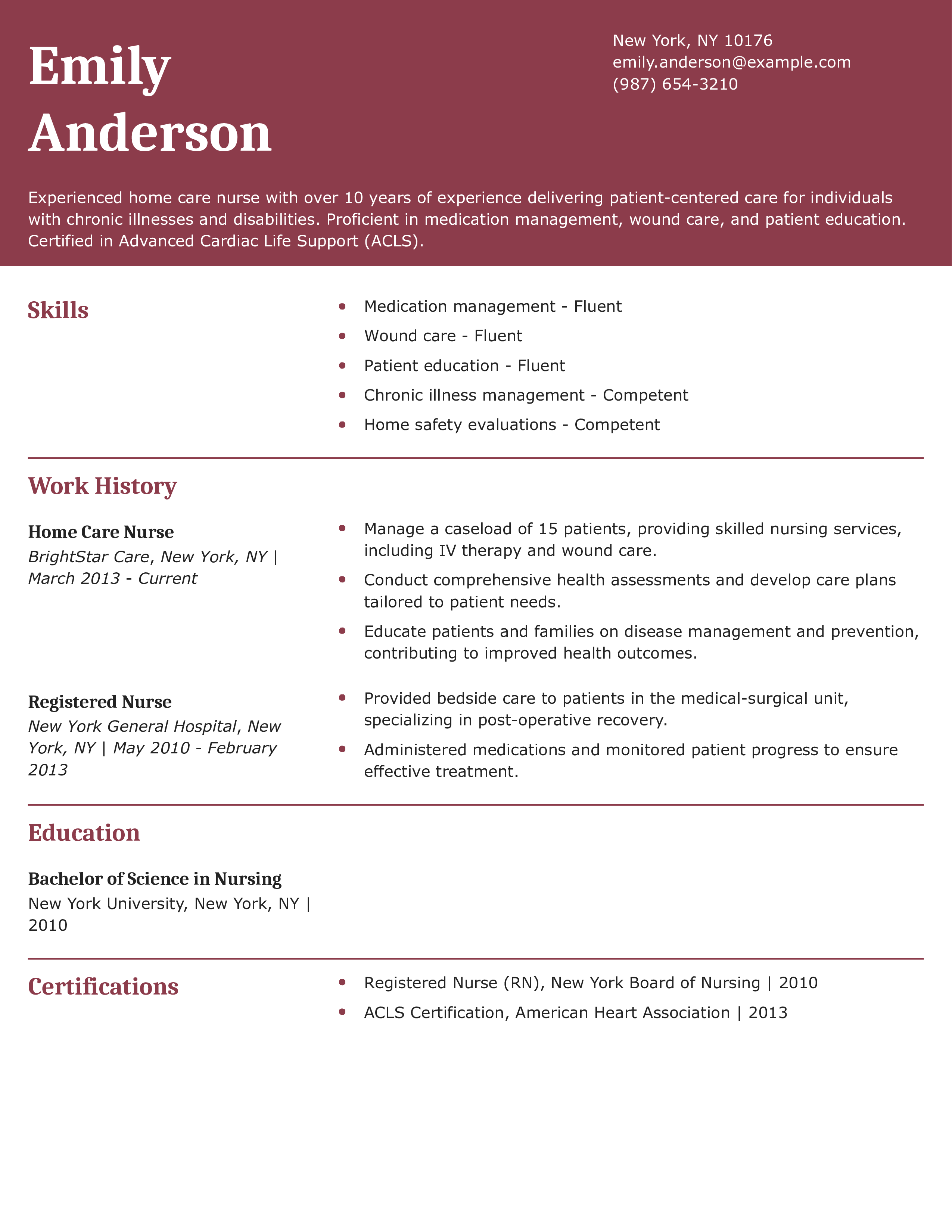 Home Care Nurse Resume