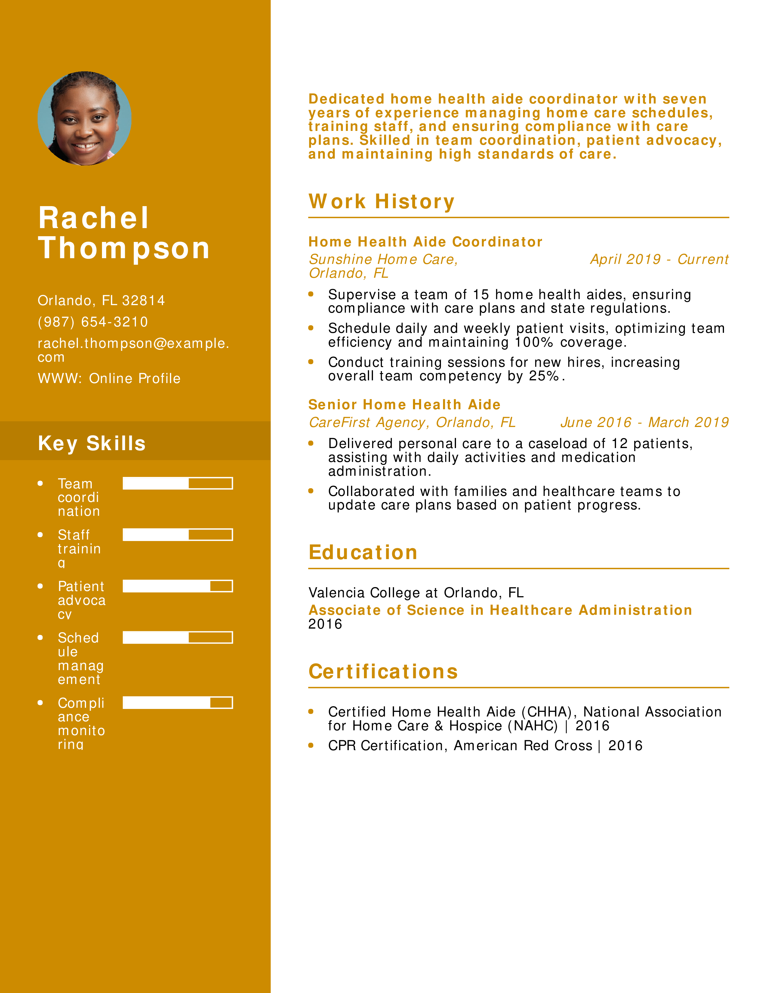 Home Health Aide Coordinator Resume