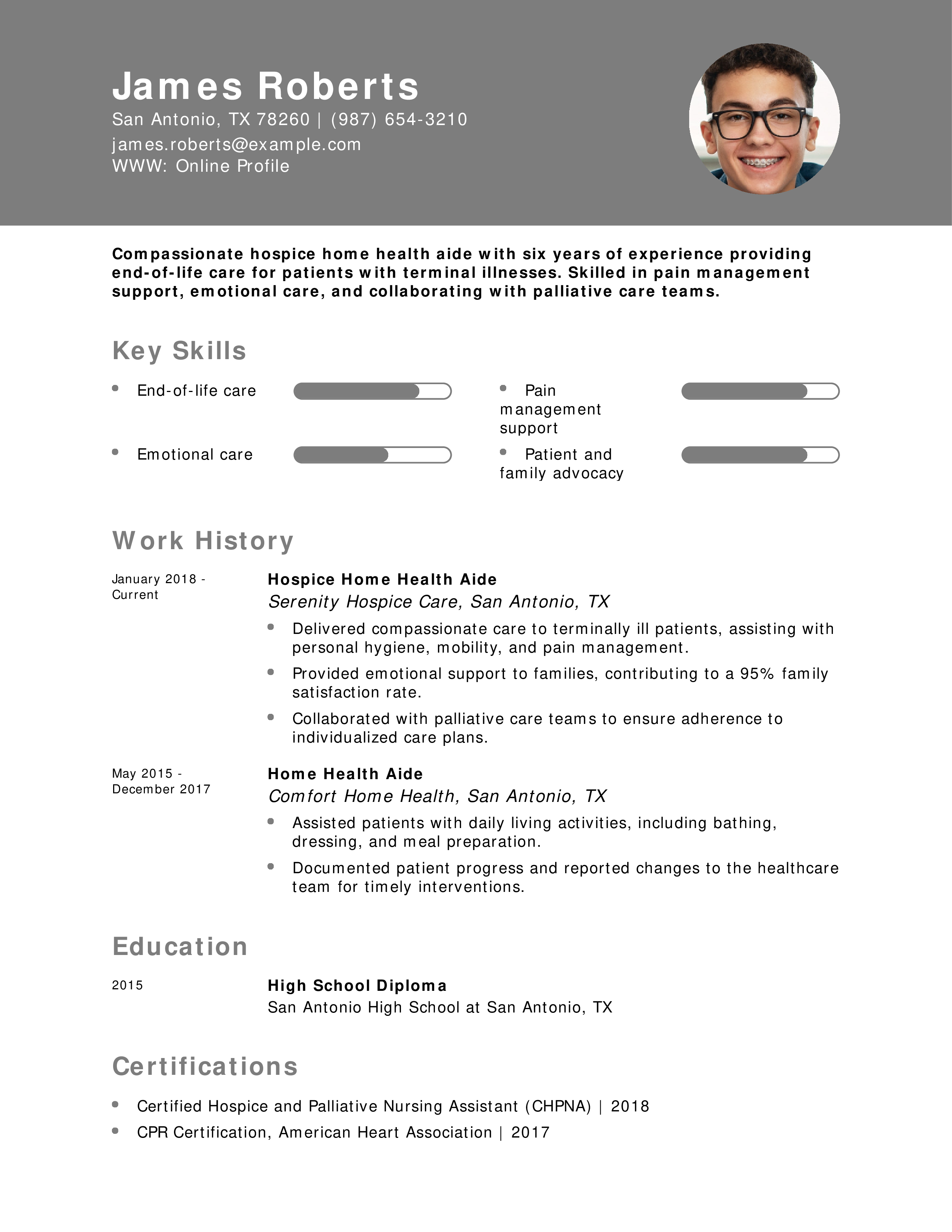 Hospice Home Health Aide Resume